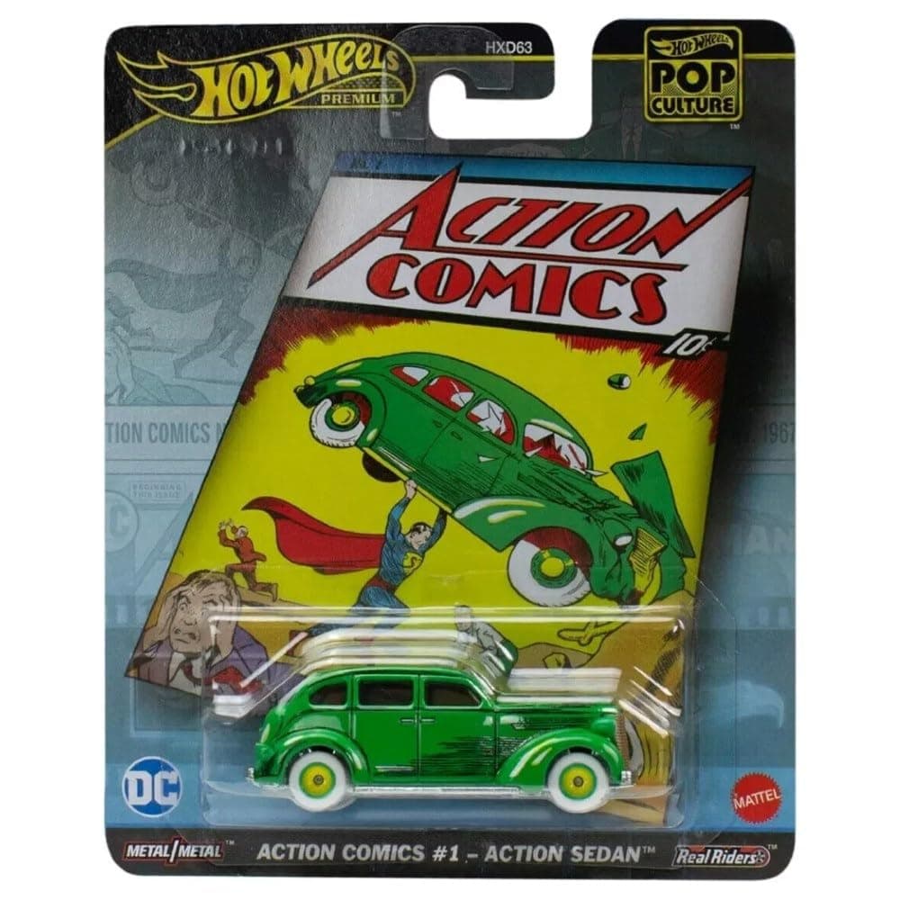 Model Car Superman Action Comics 1 Action Sedan - Die Cast Scale 1:64 - Length 8 cm - HVJ50 - Series Pop Culture