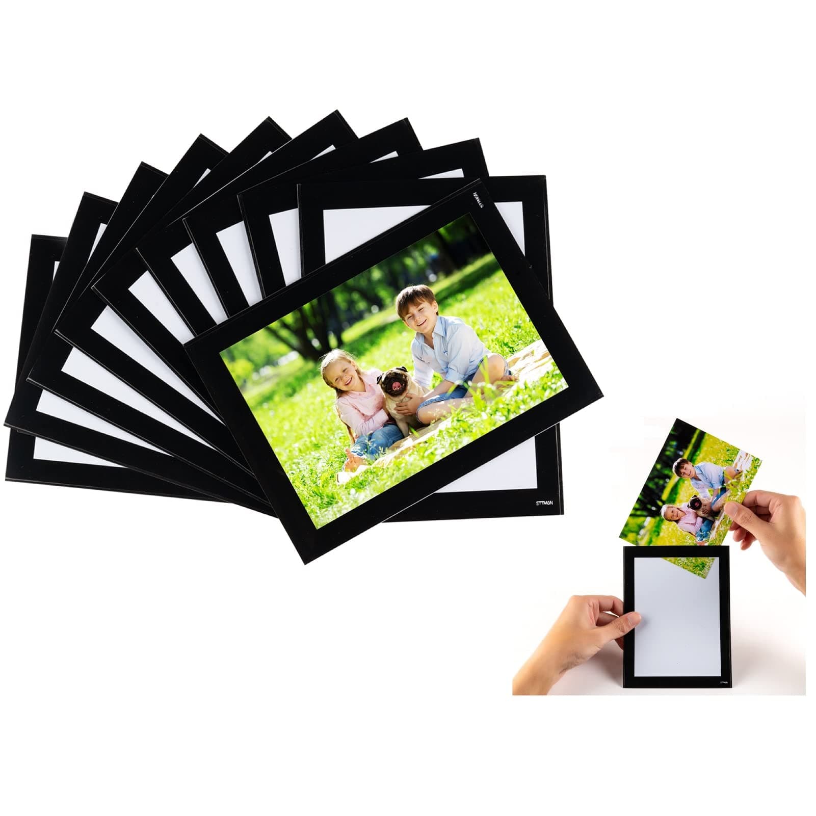 STTMGN Magnetic Picture Frames with Black Border(4"X6",10 Pack),Magnet Photo Frame Pockets/Postcard Holder,Decorations for home/office/school/Classroom/party