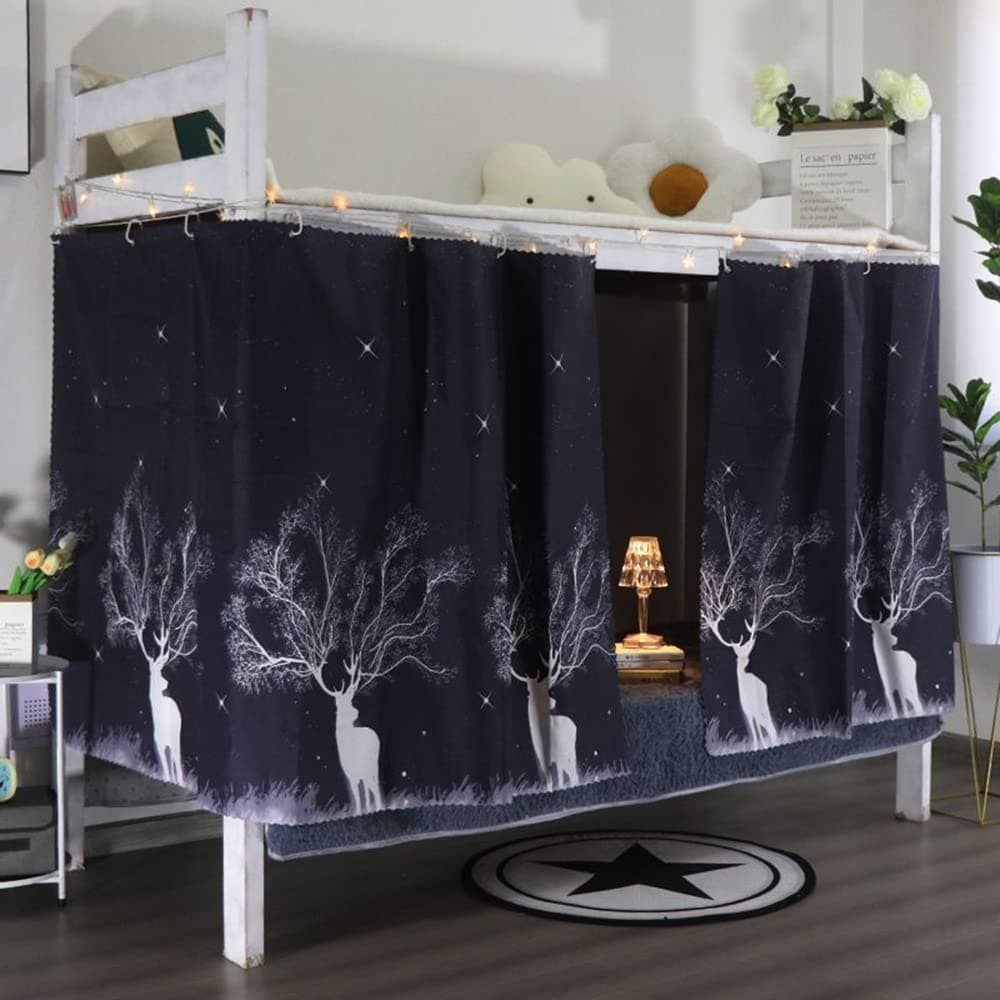JIAHGStudents Dormitory Bunk Bed Curtains Single Bed Draperies Shading Dustproof Blackout Cloth Window Curtain Bedroom Decor (Starlight Deer, 1.2M x 2M (2 Piece Included))