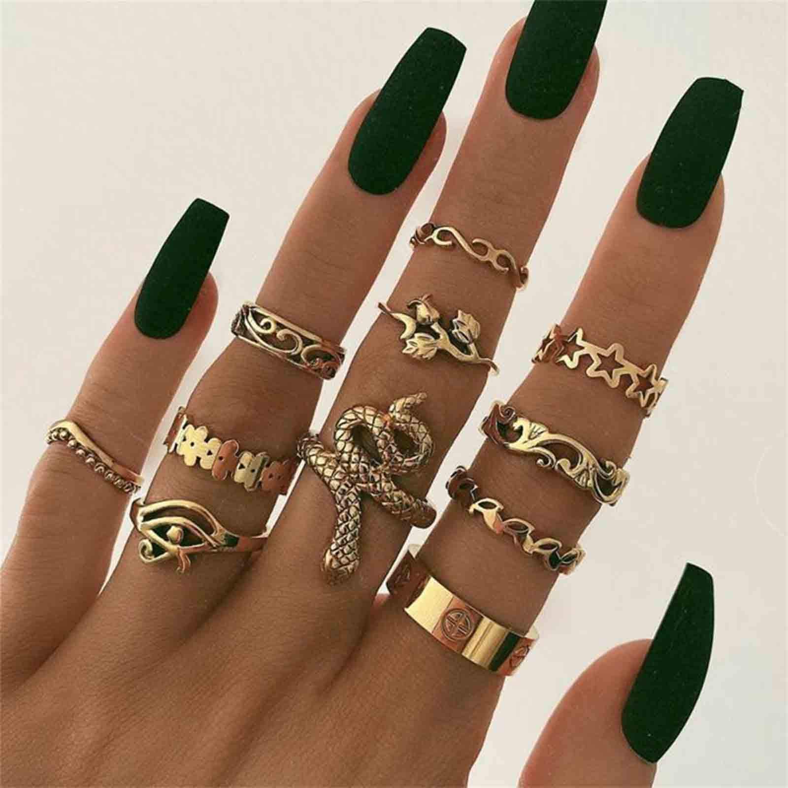 Runmi11Pcs Boho Knuckle Rings Vintage Gold Ring Sets Snake Finger Rings Jewelry for Women and Girls
