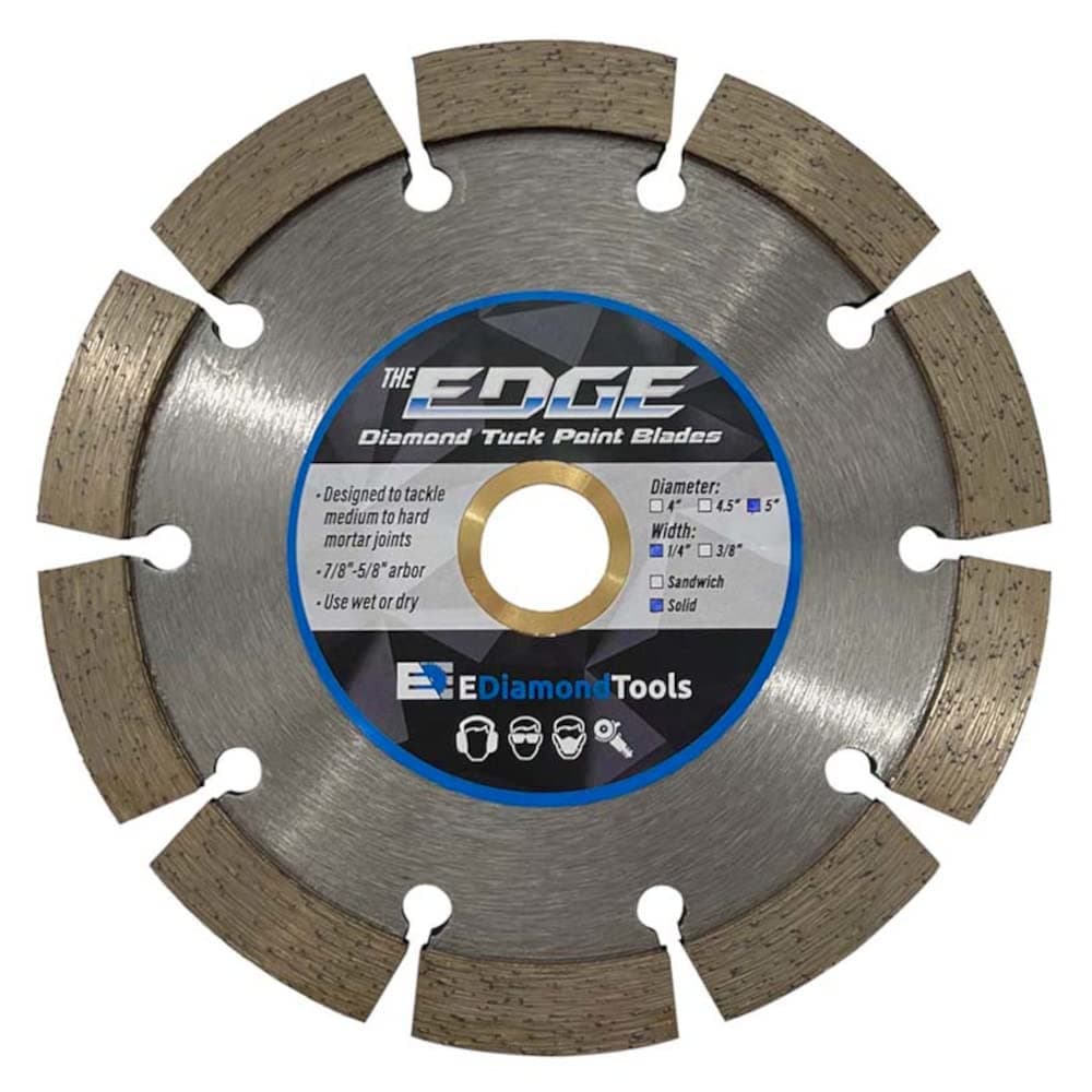 EDiamondTools 5" Diamond Tuck Point Blade for Mortar Joint Removal, Single Blade, 1/4" Segment Width, 7/8"-5/8" Arbor