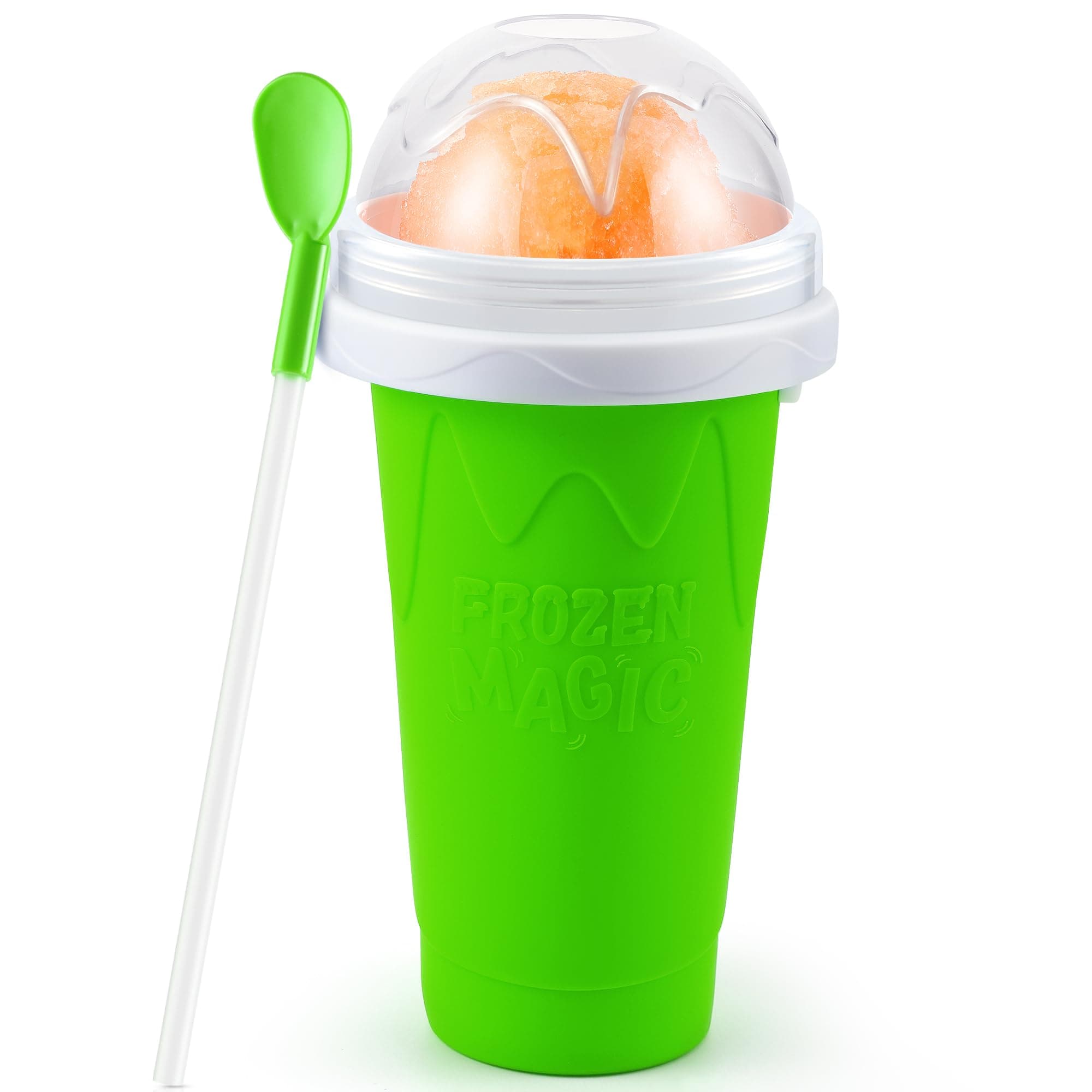 Slushie Cup Maker Squeeze, DIY Quick Frozen Magic Cup Slushy With Lids And Straws For Kids & Adults (Green)