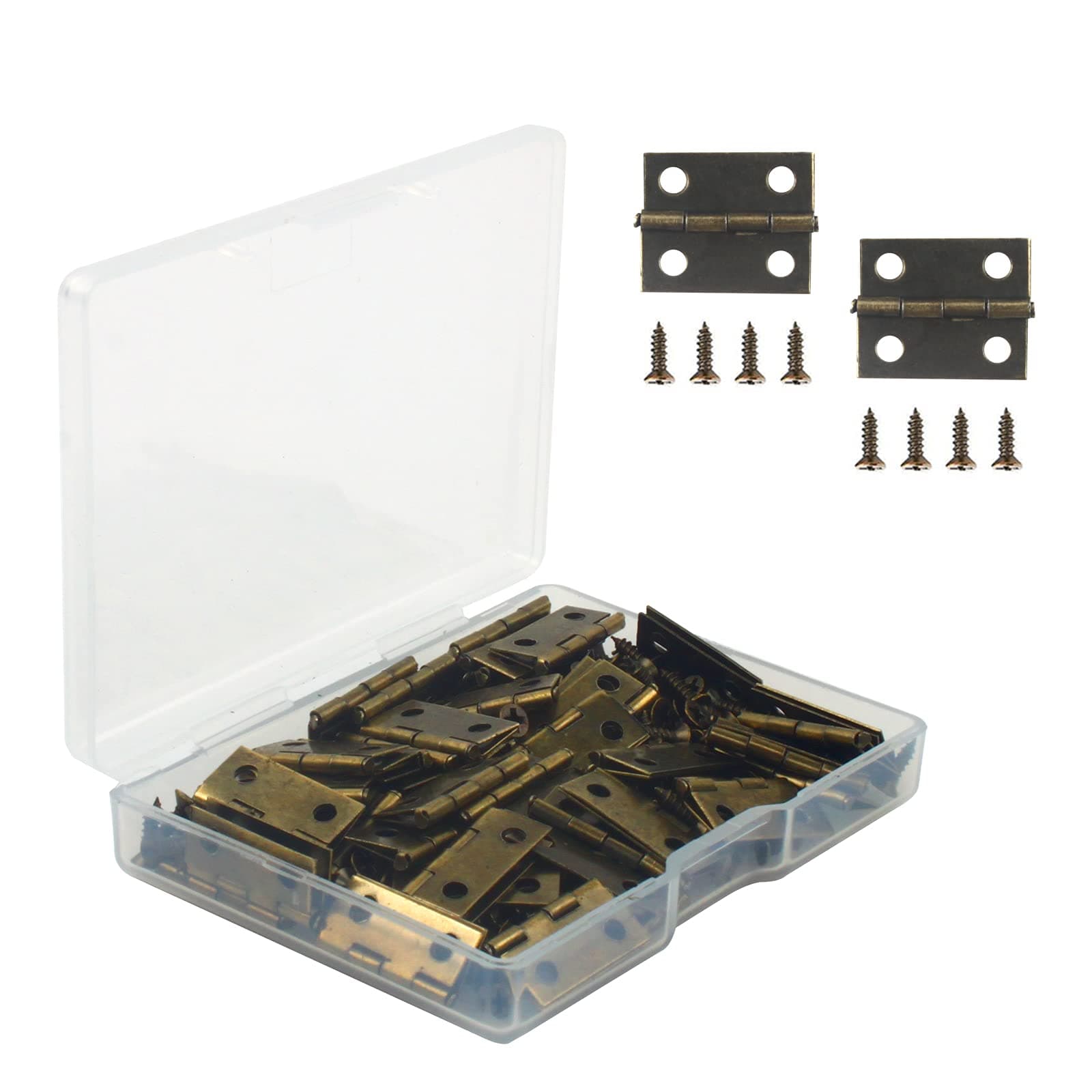VIPMOON 50 Pieces Antique Bronze Mini Hinges Retro Butt Hinges with 200 Pieces Replacement Hinge Screws, with Plastic Contain Box