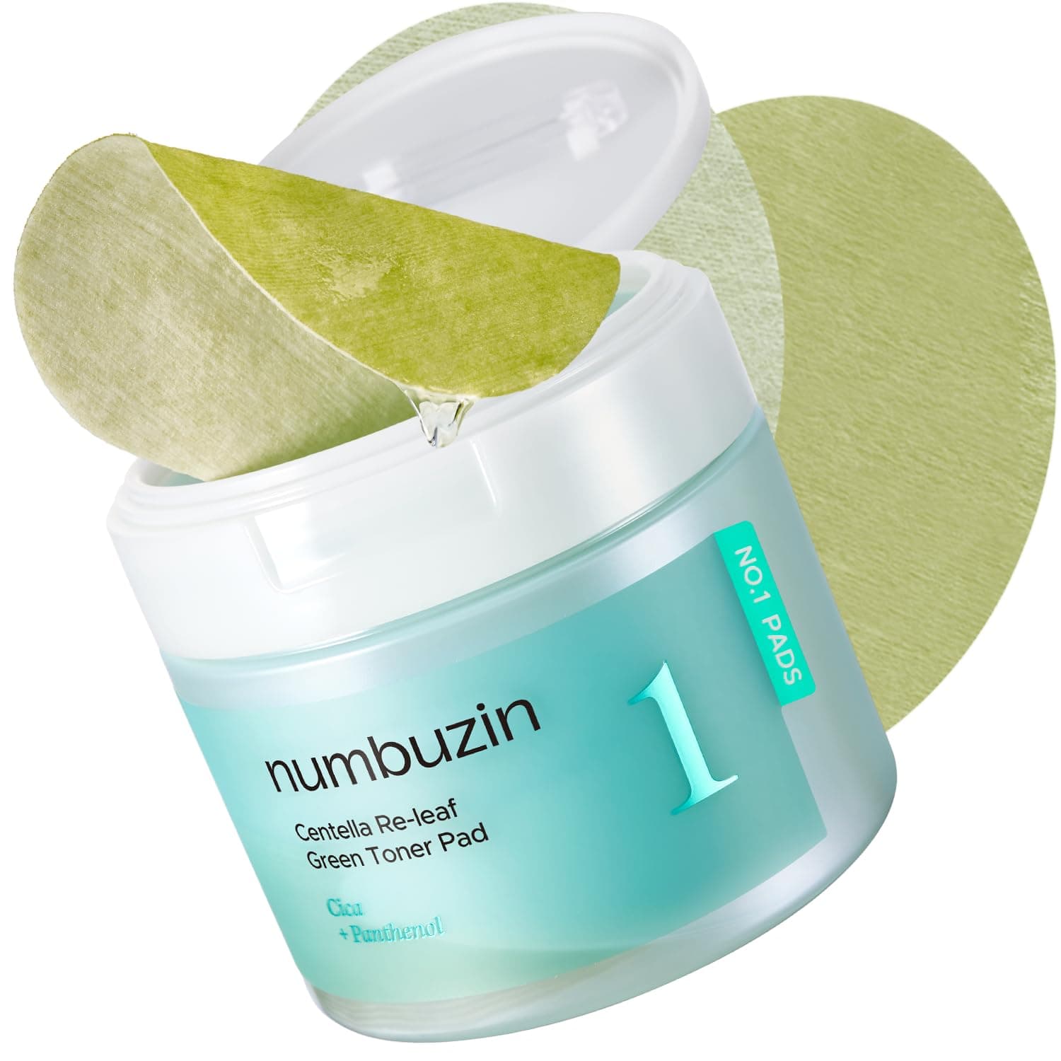 No.1 Toner Pads | Centella Re-Leaf Green Toner Pad | Vegan Pad, Double-Sided, Herb Extracts, Calming | 70 Pads, 190ml