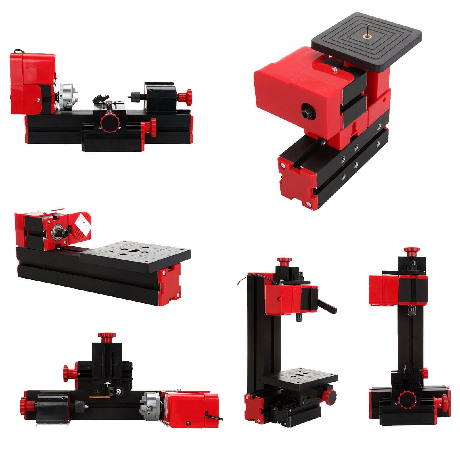 Iglobalbuy Mini Metal Lathe DIY 6 in 1 Multi-functional Motorized Transformer Multipurpose Machine Woodworking Wood Lathe Drilling Sanding Turning Milling Sawing Machine Tool Kit