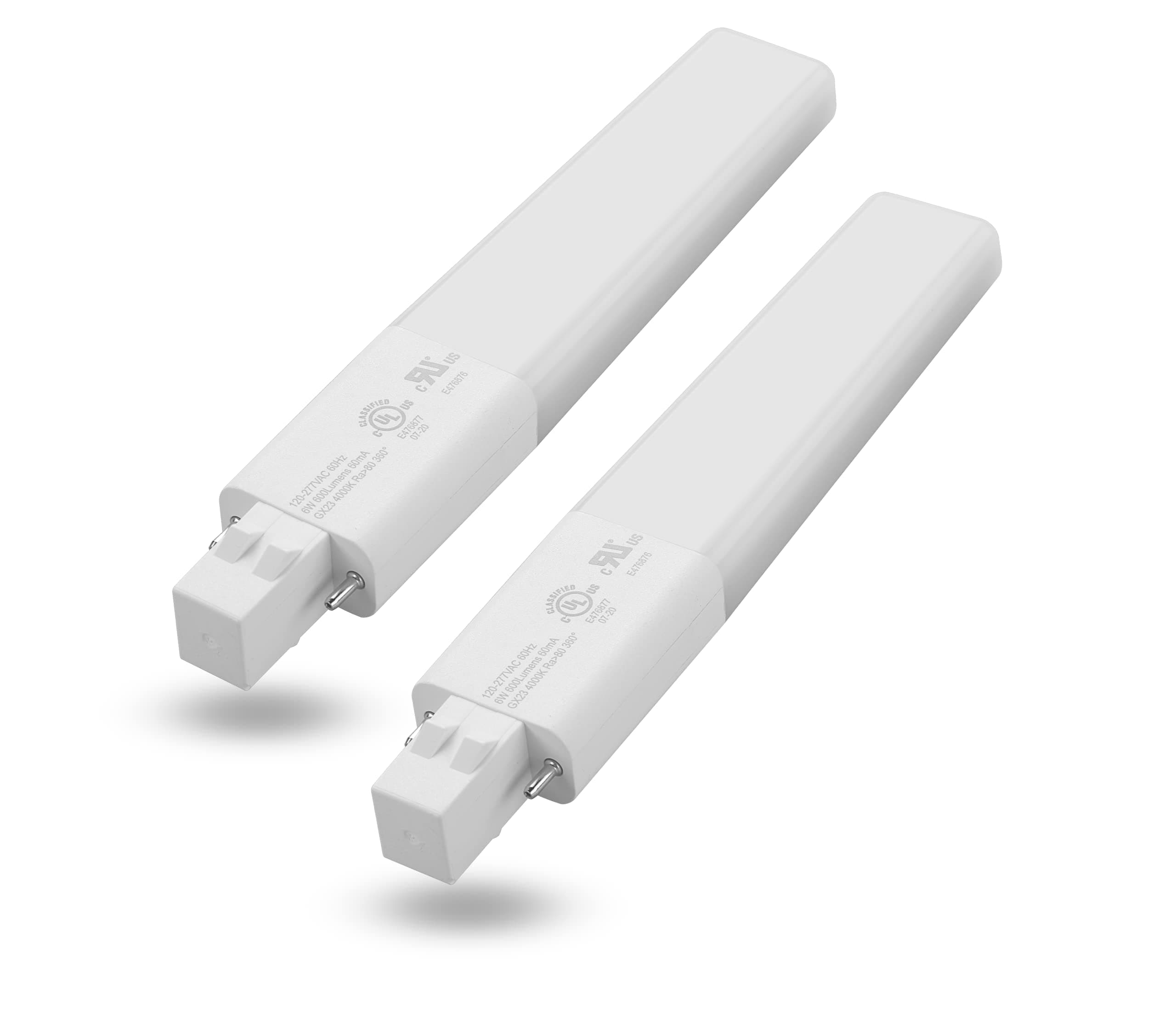 GX23 Base LED Bulbs, 6W (13W CFL Equivalent) Slim 2-Pin PL Horizontal LED Light, 3000K Warm White, 360° Beam, 120–277V Plug-and-Play, Energy Efficient CFL Replacement, UL Listed – 2 Pack