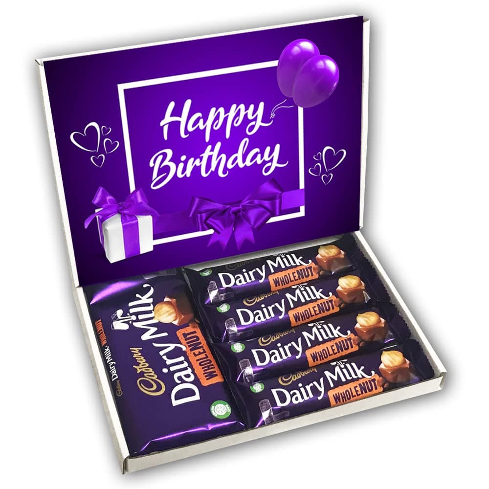 Dairy Milk Wholenut Chocolate Bars Gift Box Hamper Birthday Present (BIRTHDAY PURPLE)