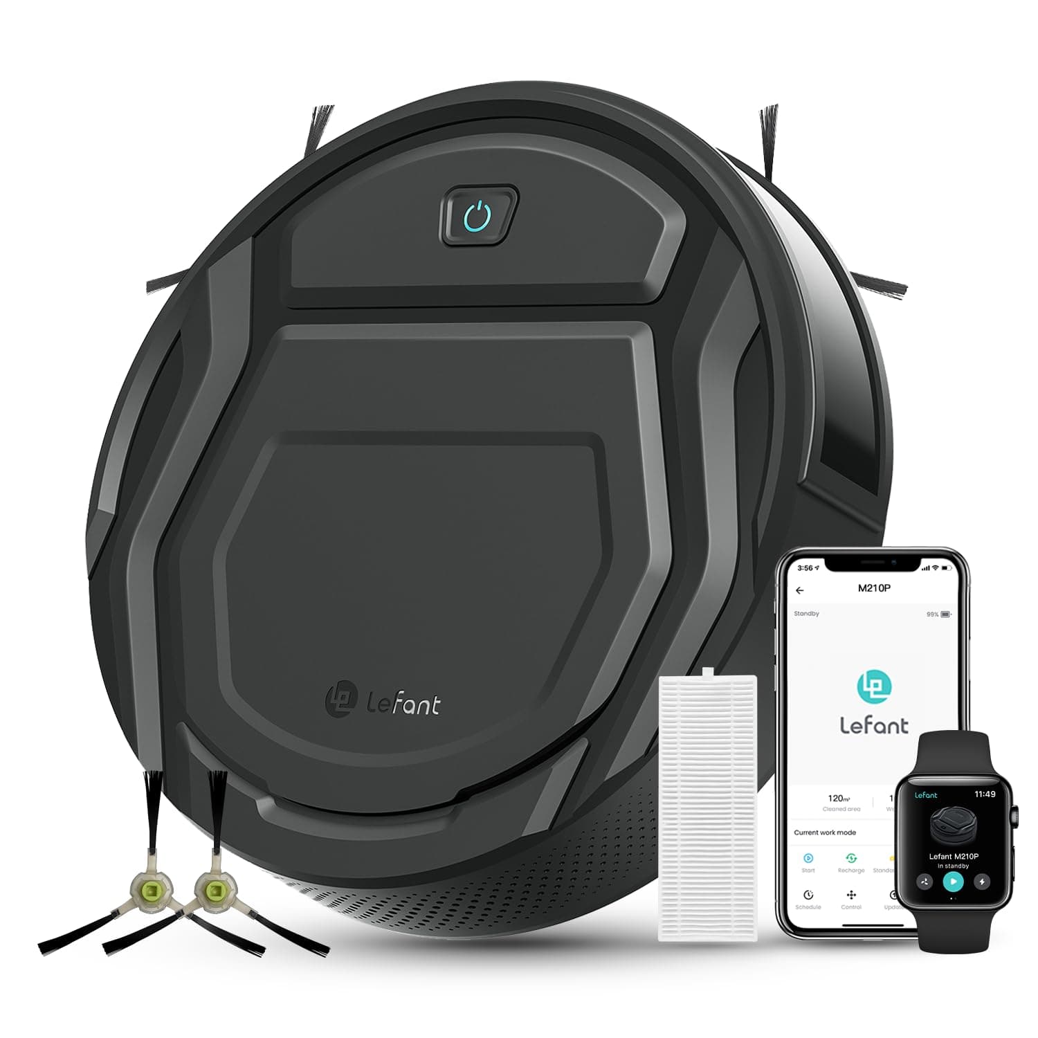 M210 Pro Robot Vacuum, Slim Quiet, 3 Adjustable Suction Levels, 6 Modes, Robot Vacuum Cleaner for Pet Hair, Hard Floors & Low Carpets, Self-Charging, WiFi/App/Alexa Control, Black