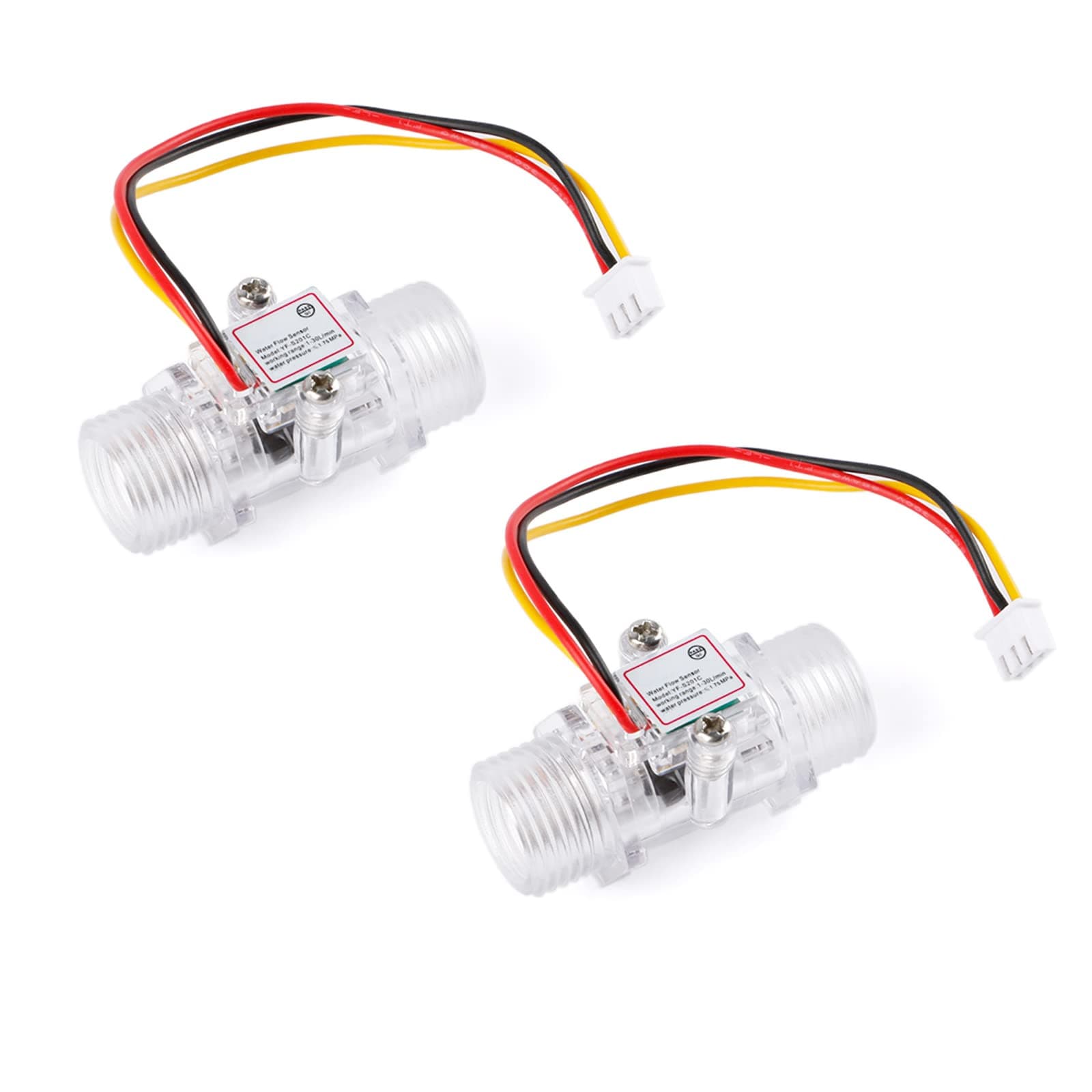 2Pcs YF-S201C DC3.5-24V G1/2" Transparent Flow Sensor Turbine Flowmeter Water Flow Sensor Transparent Water Flow Meter YF-S201C Range 1-30L/min