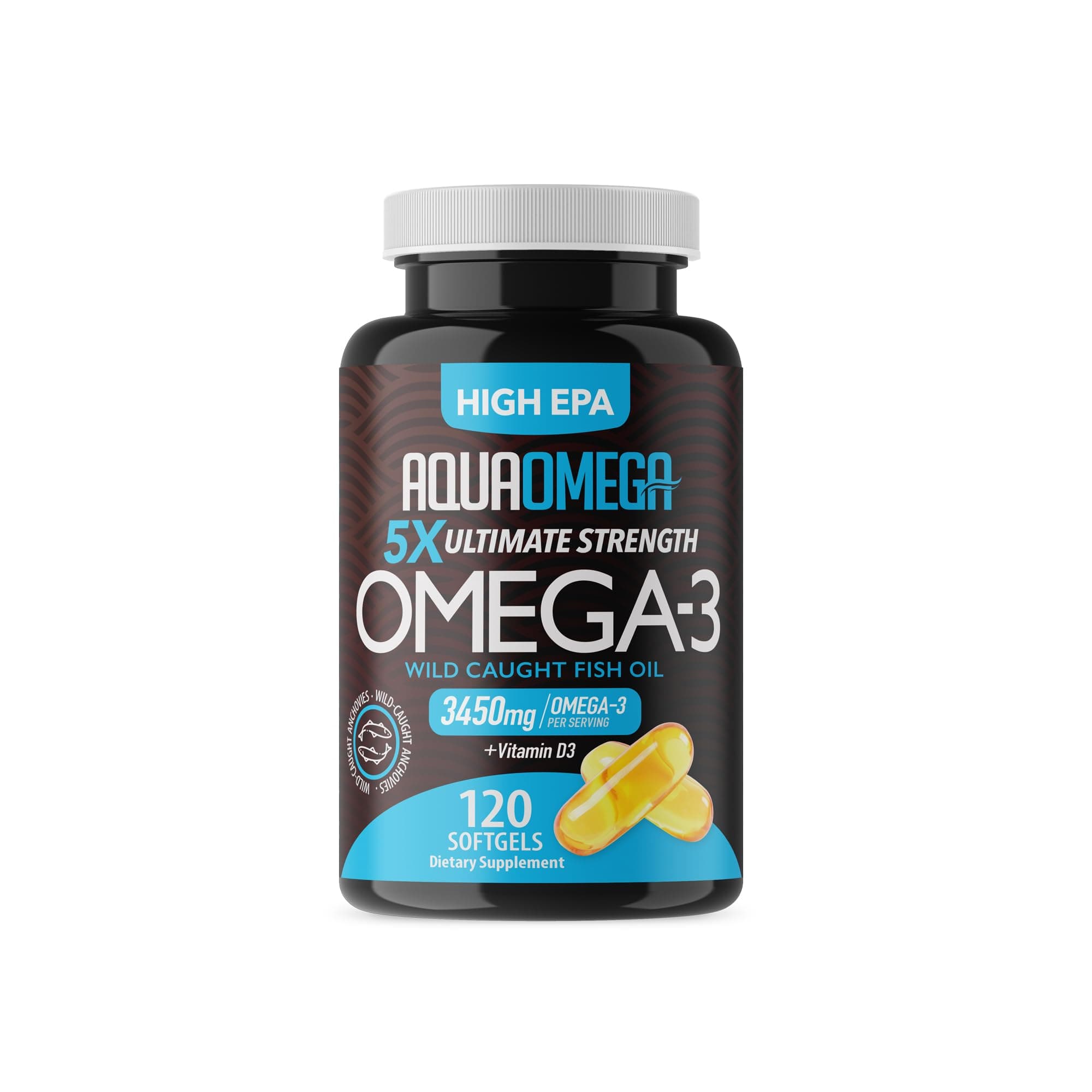 - 5X Ultimate Strength Omega 3 Fish Oil Supplements with High EPA and DHA Omega 3 Fatty Acids, Fish Oil Supplement with Vitamin D and No Fishy Aftertaste, 120 Softgels