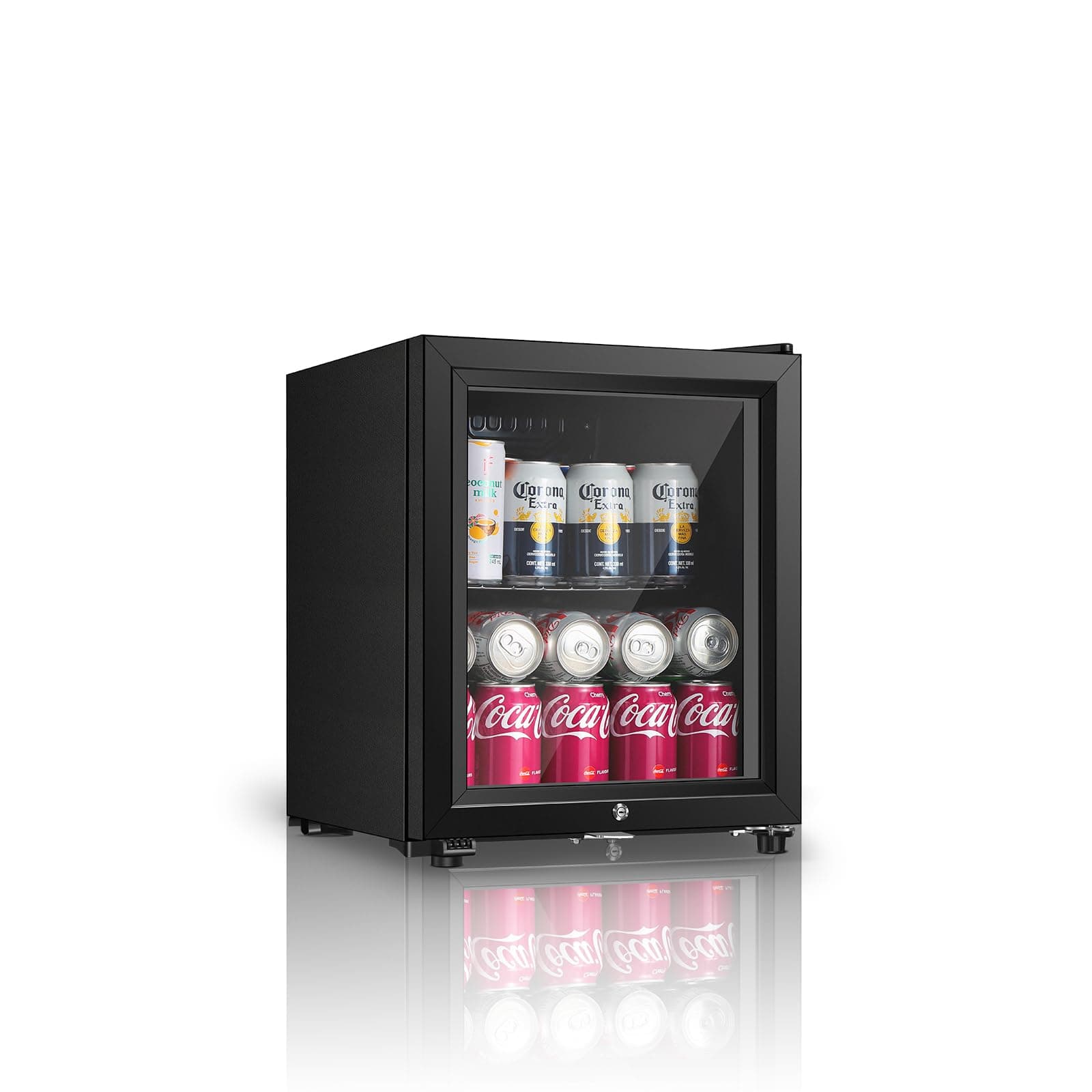 Beverage Refrigerator, 1.3 Cu.ft Mini Fridge with Double Glass Door, Cooler for Soda, Beer or Wine for Home, Office or Bar with Adjustable Removable Shelves (Black)