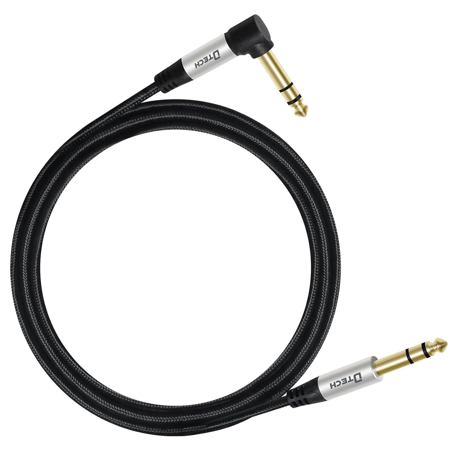 DTECH Electric Guitar Cable TRS 1/4 Instrument Cord Aux Right Angle Balanced Stereo Jack Quarter Inch 6.35mm for Speaker Amplifier Bass Studio Audio Monitor Mixer (1.5M)