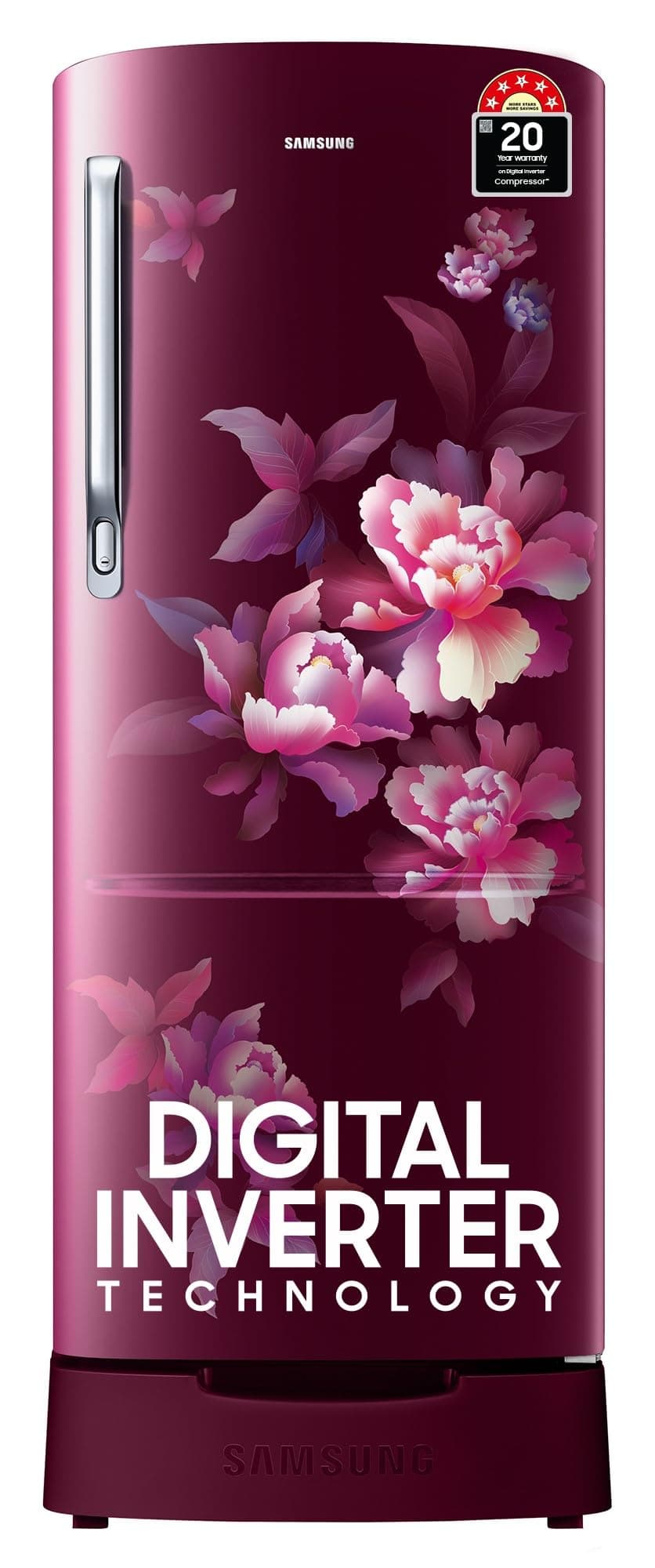 Samsung 183 L, 5 Star, Digital Inverter, Direct-Cool Single Door Refrigerator (RR20D2825HN/NL, Himalaya Poppy Red, Base Stand Drawer)