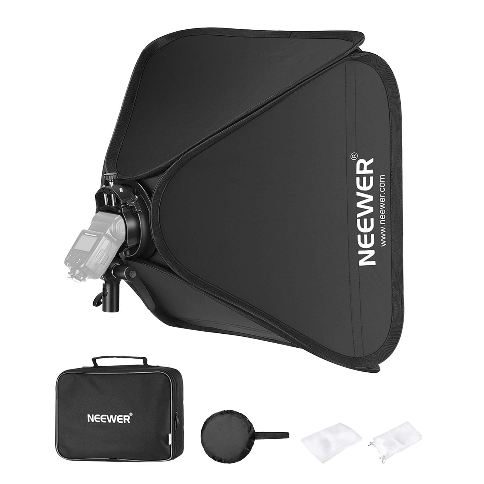 Neewer 32x32inches/80x80cm Bowens Mount Softbox + S2-Type Flash Bracket with Precise Tilt Control and Integrated Umbrella Mount Compatible with Neewer 750II NW670 Godox V1 AD200Pro AD400Pro AD200 etc