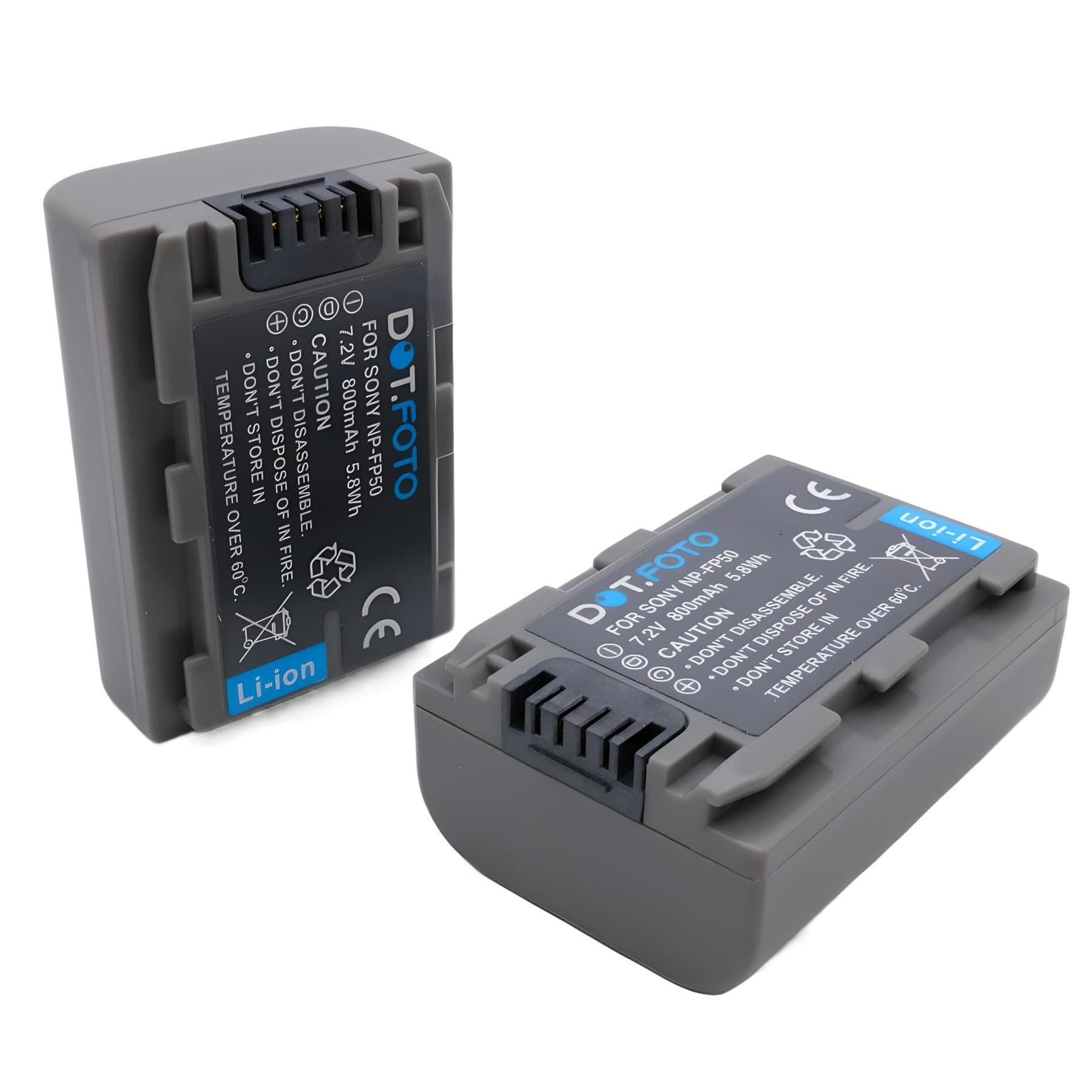 2 x Dot.Foto NP-FP30, NP-FP50 Premium 7.2v / 800mAh Rechargeable Battery for Sony DCR-DVD203E, DCR-DVD205, DCR-DVD205E, DCR-DVD304E, DCR-DVD305, DCR-DVD305E, DCR-DVD403, DCR-HC96 DCR-SR30 DCR-SR40