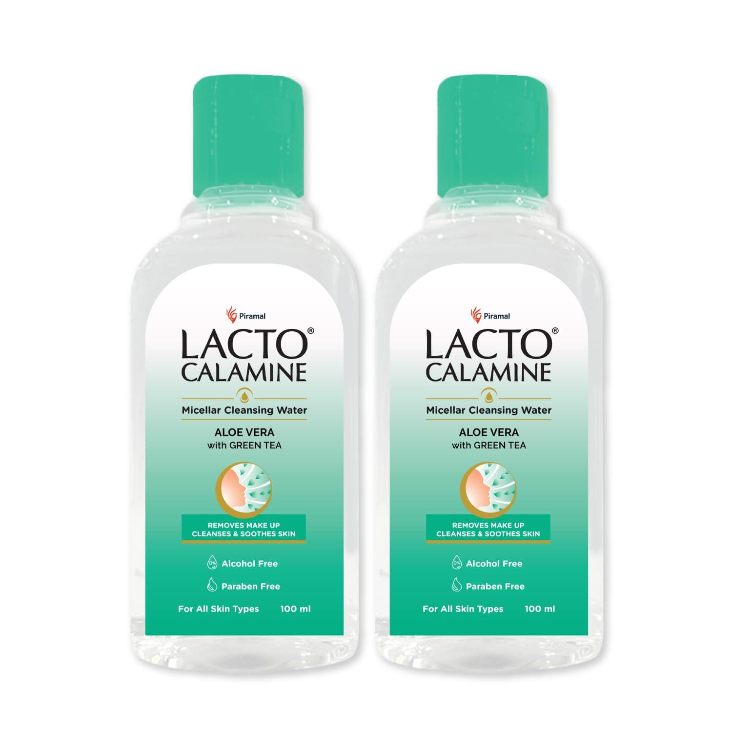 Lacto Calamine Micellar Water Make Up Remover Liquid | 100ml each - Pack of 2 | Aloe Vera, Green Tea & Niacinamide |Cleansing Water For Face That Removes Make-Up, Excess Oil & Impurities |Alcohol Free