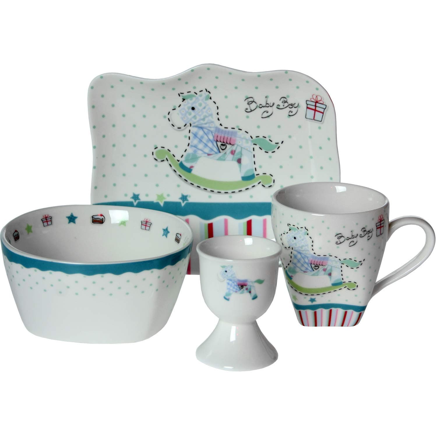 Supernova decoracion-vajilla Children's 4 Piece Ceramic Decorated with Celestial Seahorse in Tones.