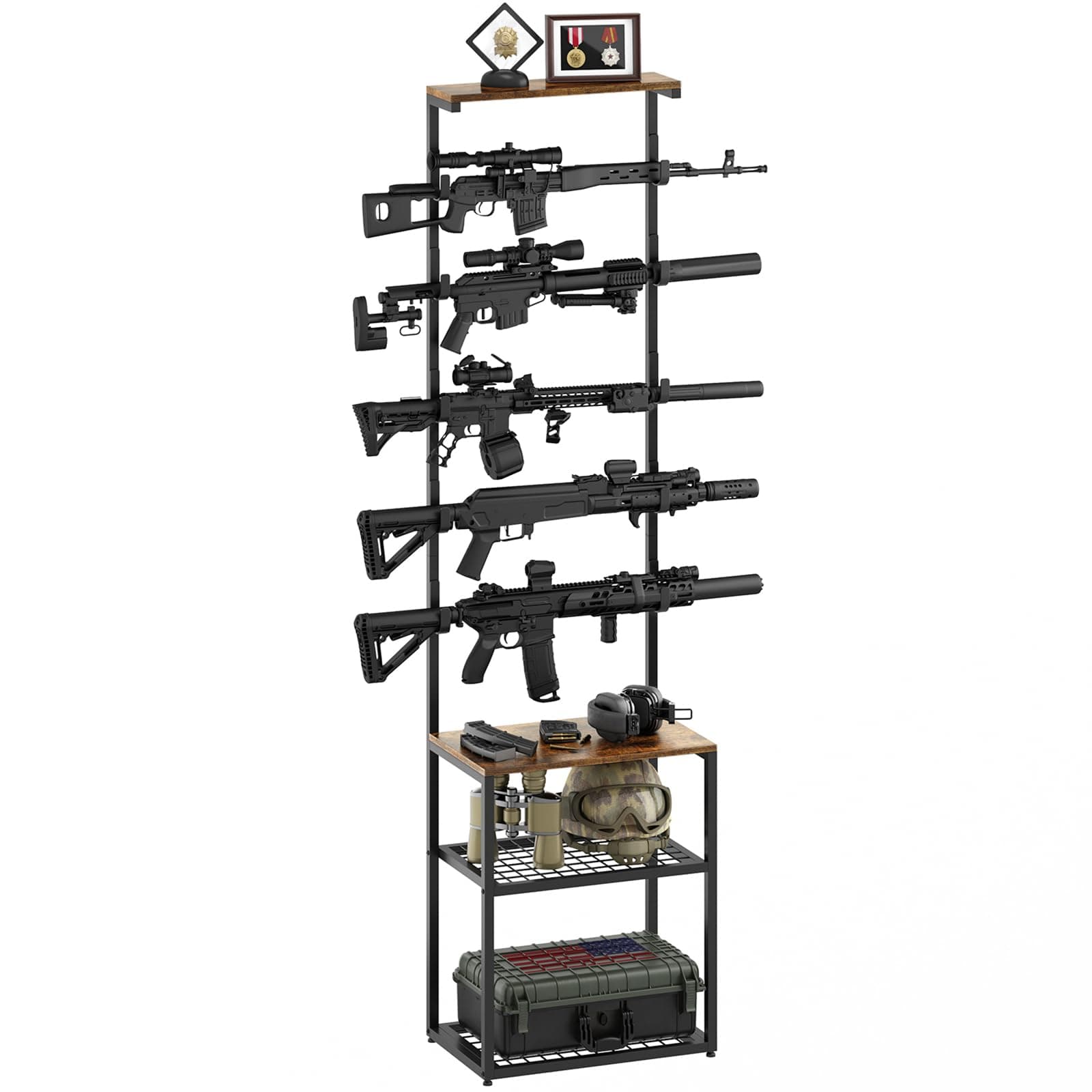 Gun Rack, Indoor Gun Racks for Wall Mount Gun Display Stand, Floor Gun Stand Holds up 5 Guns Storage Airgun Rifle Holder Hunting Gun Shelf (Black, Large-19.7" L)