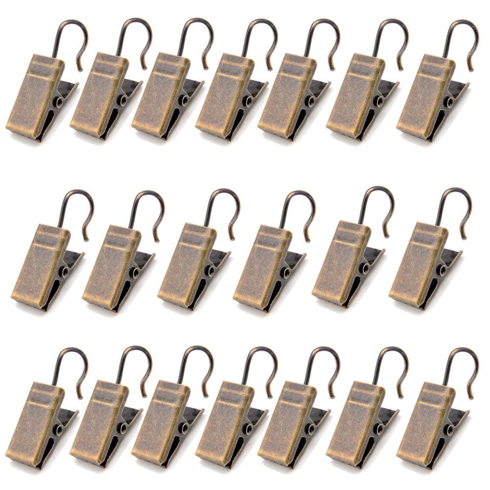 BEELY 20 Curtain Clips w/Hook - Antique Brass