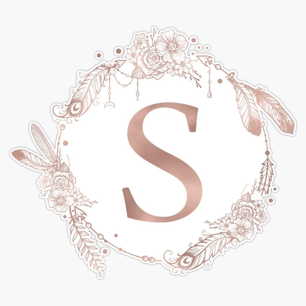 Letter S Rose Gold Pink Initial Monogram Sticker Decal Vinyl Bumper Stickers Waterproof 5"