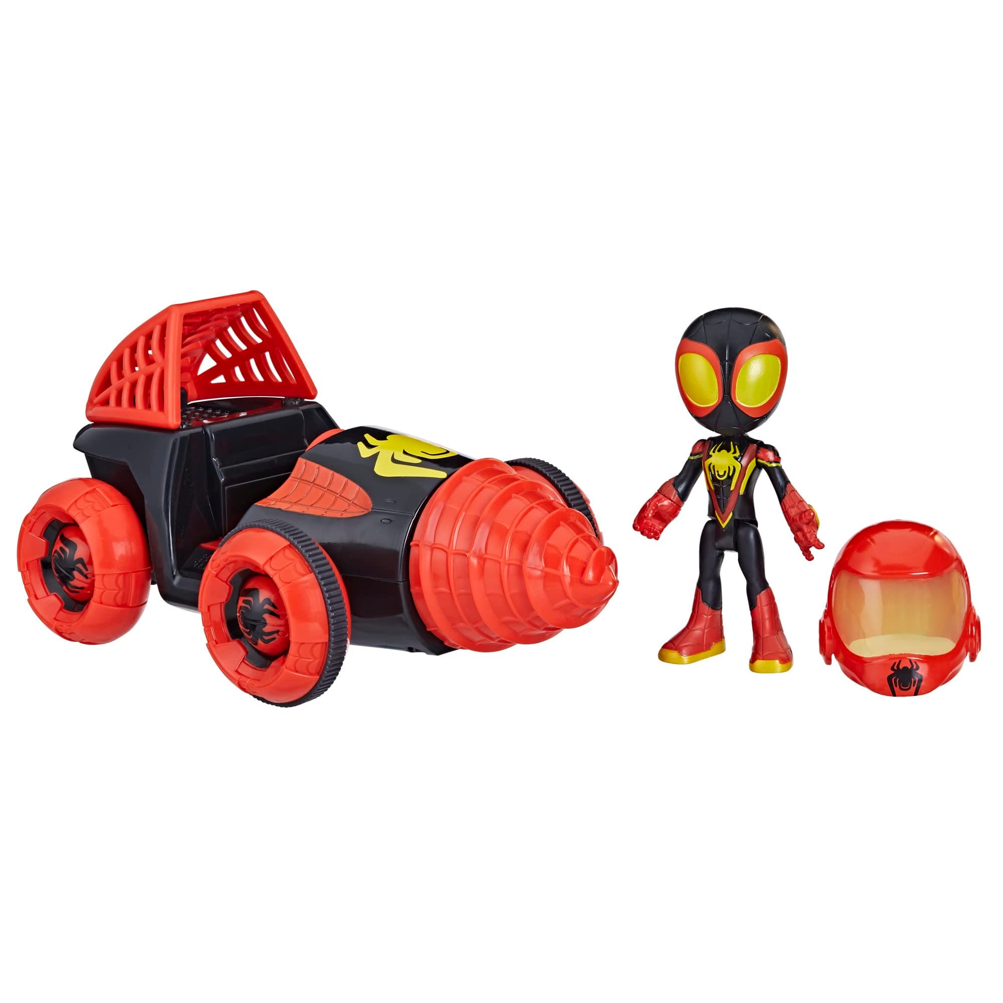 Marvel Spidey and His Amazing Friends Web-Spinners Miles with Drill Spinner, Car Playset with Vehicle, 4-Inch Scale Action Figure and Accessory, Toy Cars for Kids 3 and Up