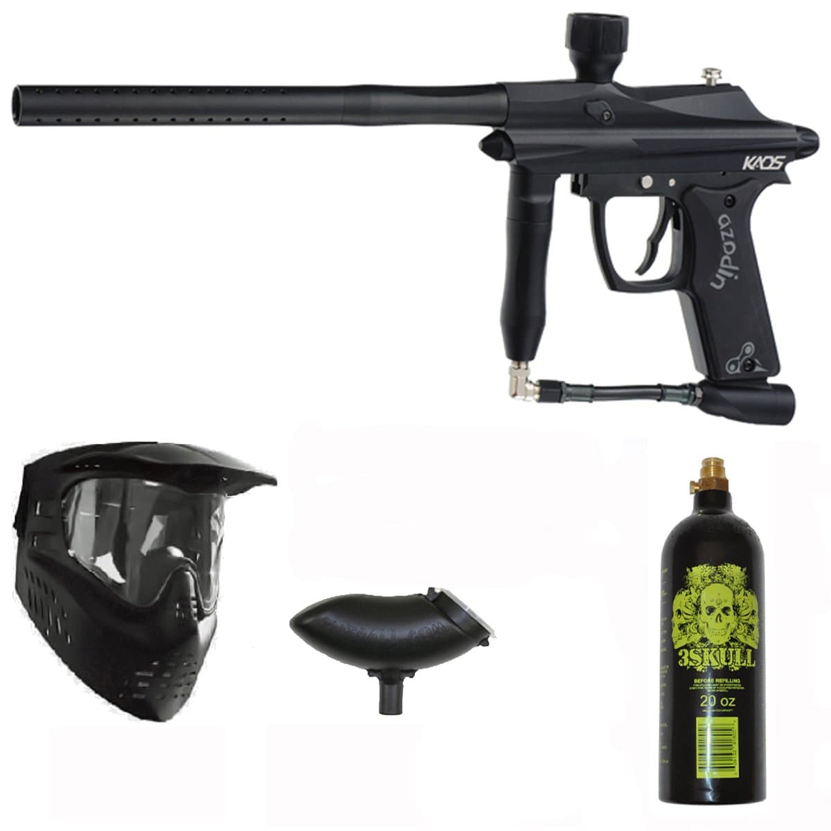 Azodin Kaos Beginner Paintball Marker Package - Level 1 - Black Marker w/ 20oz Tank