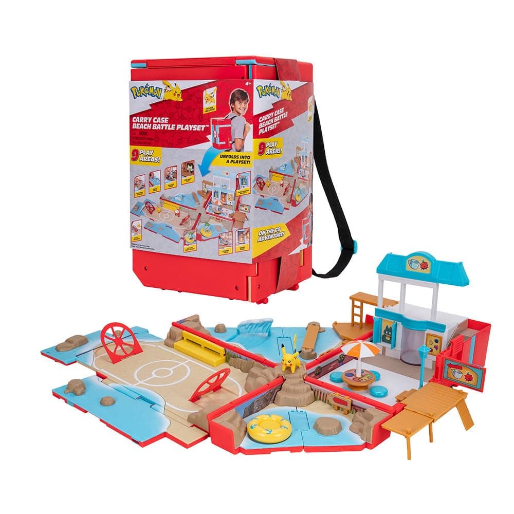 Pokémon Carry Case Beach Battle Playset - Portable Transforming Backpack Playset with Action Features and 2-inch Pikachu Battle Figure