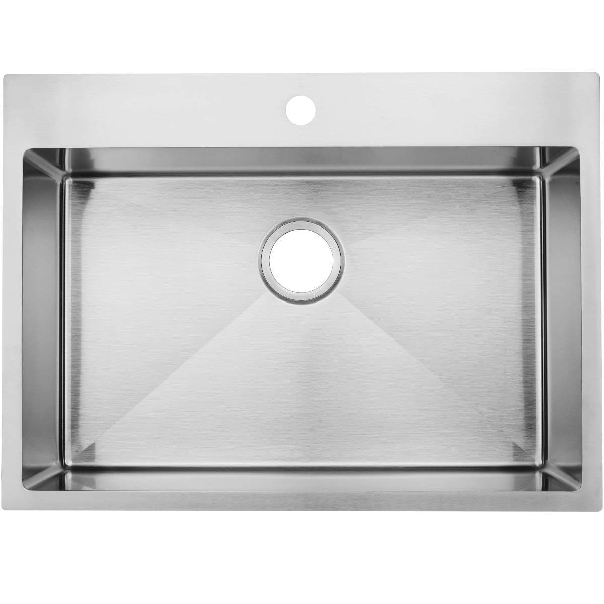 33 Inch 18 Gauge Top mount Drop-in Single Bowl Basin Handmade T304 Stainless Steel Kitchen Sink, 10 Inch Deep Brushed Nickel Kitchen Sinks