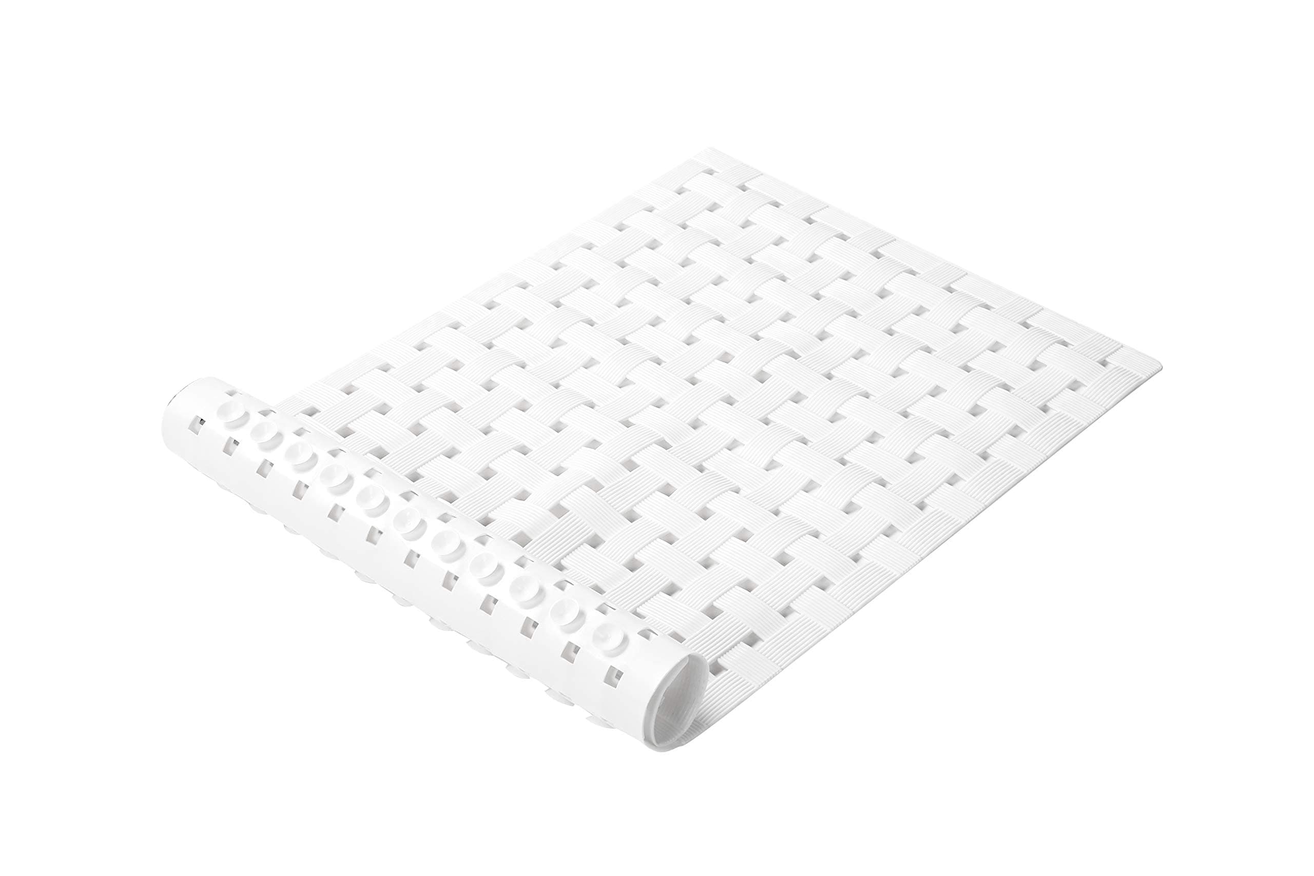 Bathtub and Shower Mat, Non Slip, Machine Washable, Woven Design, Perfect Bath Mat for Tub and Shower for Kids and Elderly, 28 x16 Inch, White