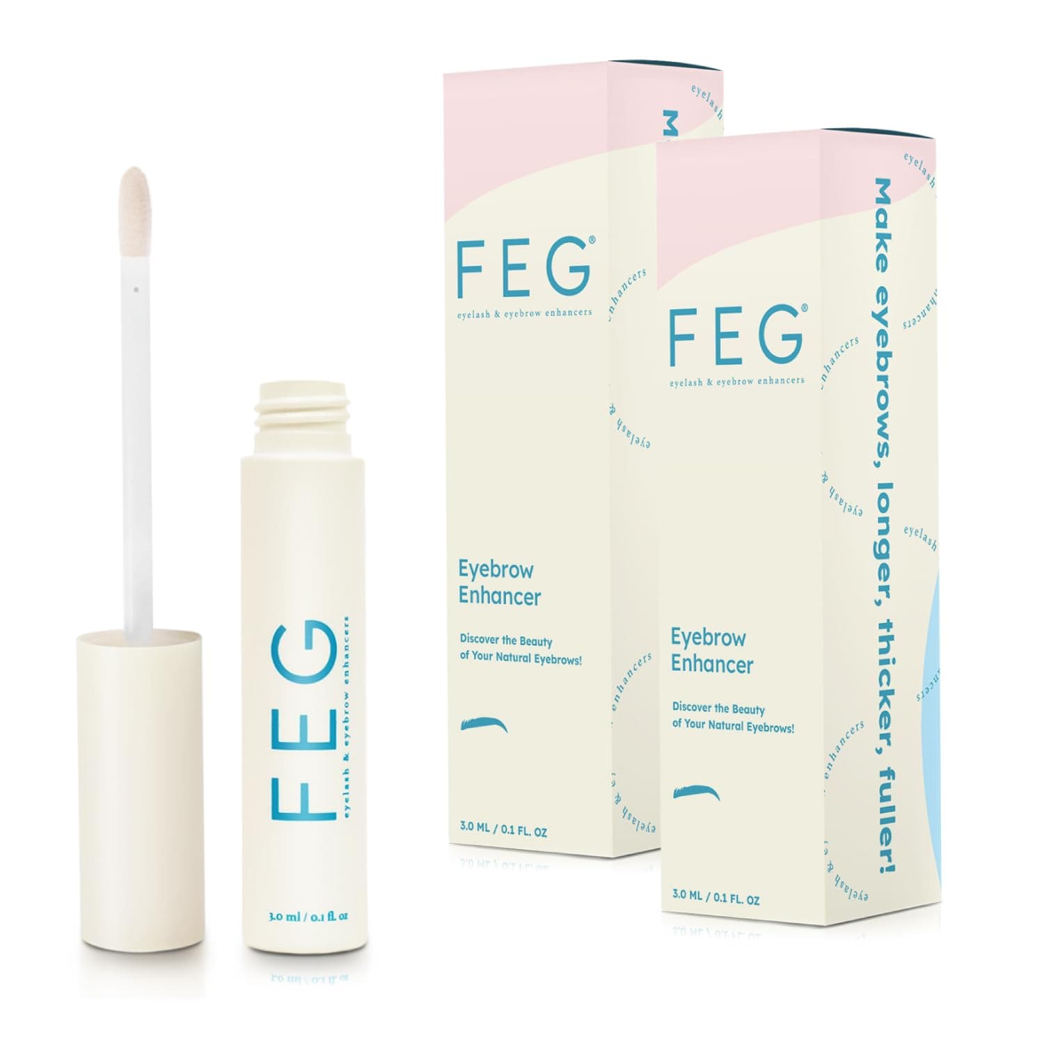 FEG Eyebrow Enhancer Growth Serum for Thicker Brows | Natural Brow Enhancing Serum for Growing and Thickening Eyebrows | Stimulates Natural Growth | 2-Pack of 3ml Tubes