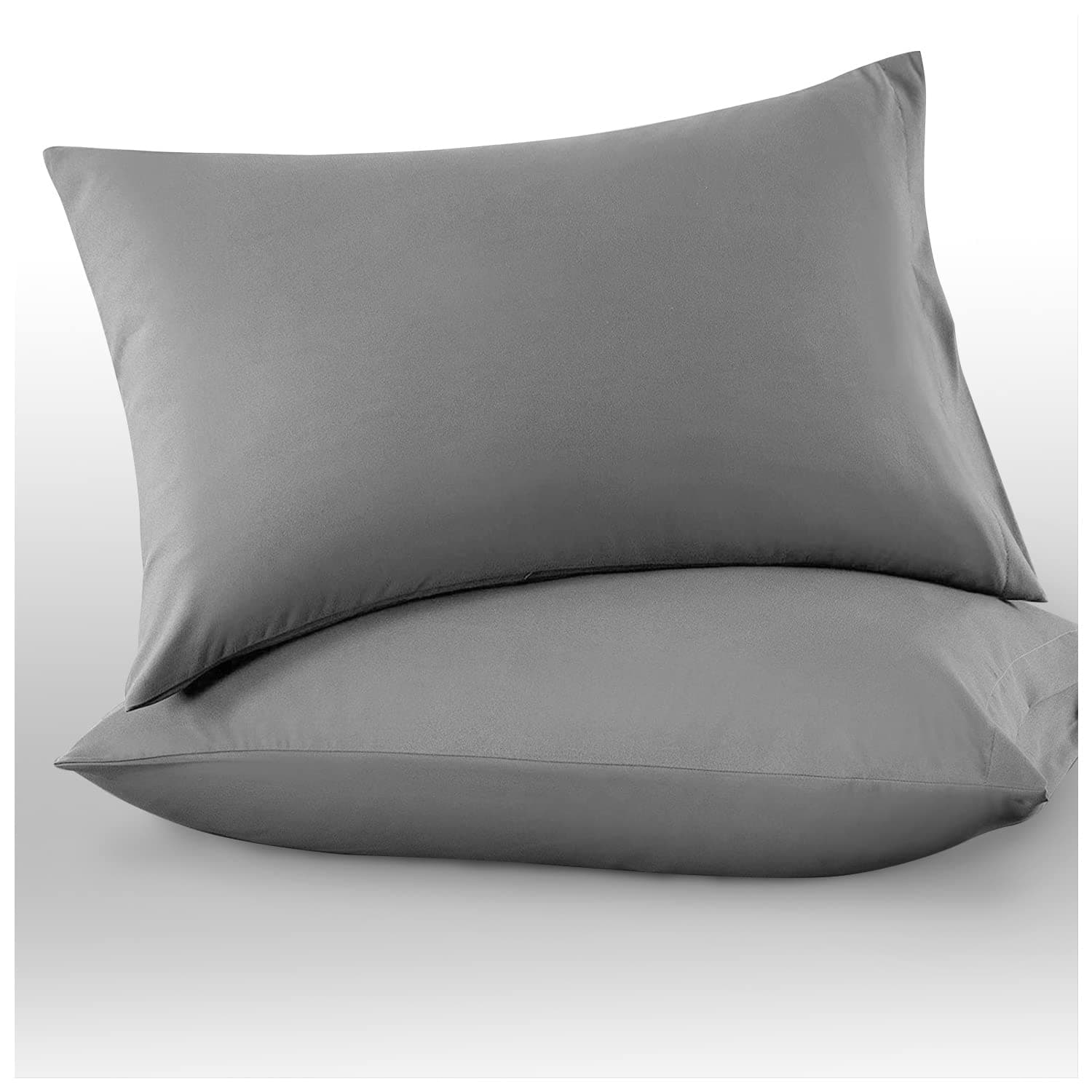 Microfiber Pillow Cases 2 Pack - Plain Dyed Housewife Pillowcases - Grey - (74x48 cm)