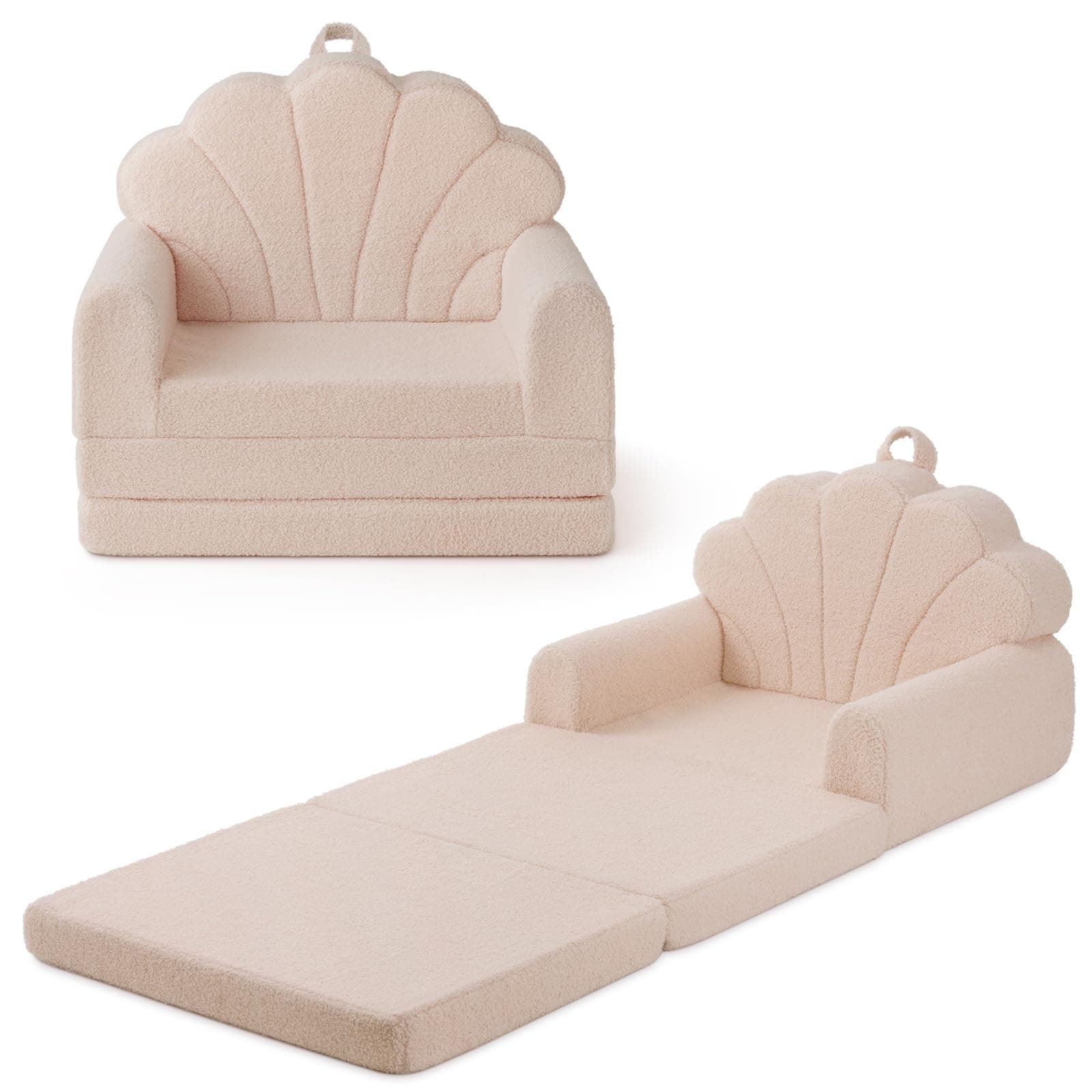 Blissful Diary Kids Couch, 2-in-1 Soft Toddler Couch Fold Out, Toddler Chair Comfy, Convertible Sofa to Lounger, Kids Furniture for Playroom, Gift for Birthday, Children's Day, Beige Shell