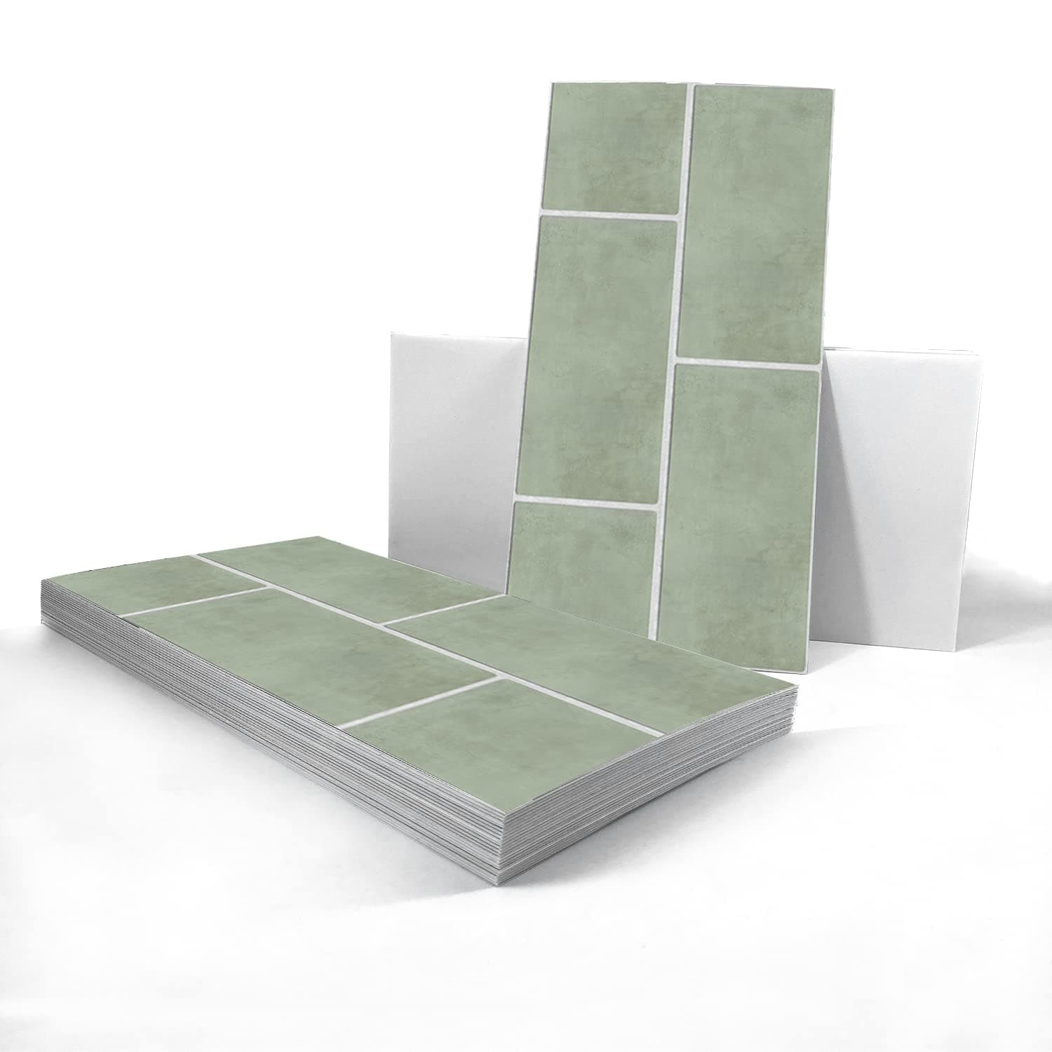 Alwayspon Vinyl Floor Wall Tile Sticker, Non-Slip Sticky Back Tile Decals for Kitchen Bathroom Self-Adhesive Peel and Stick PVC Floor Sticker DIY, Sage Green,30cmX15cm X24Pcs Set