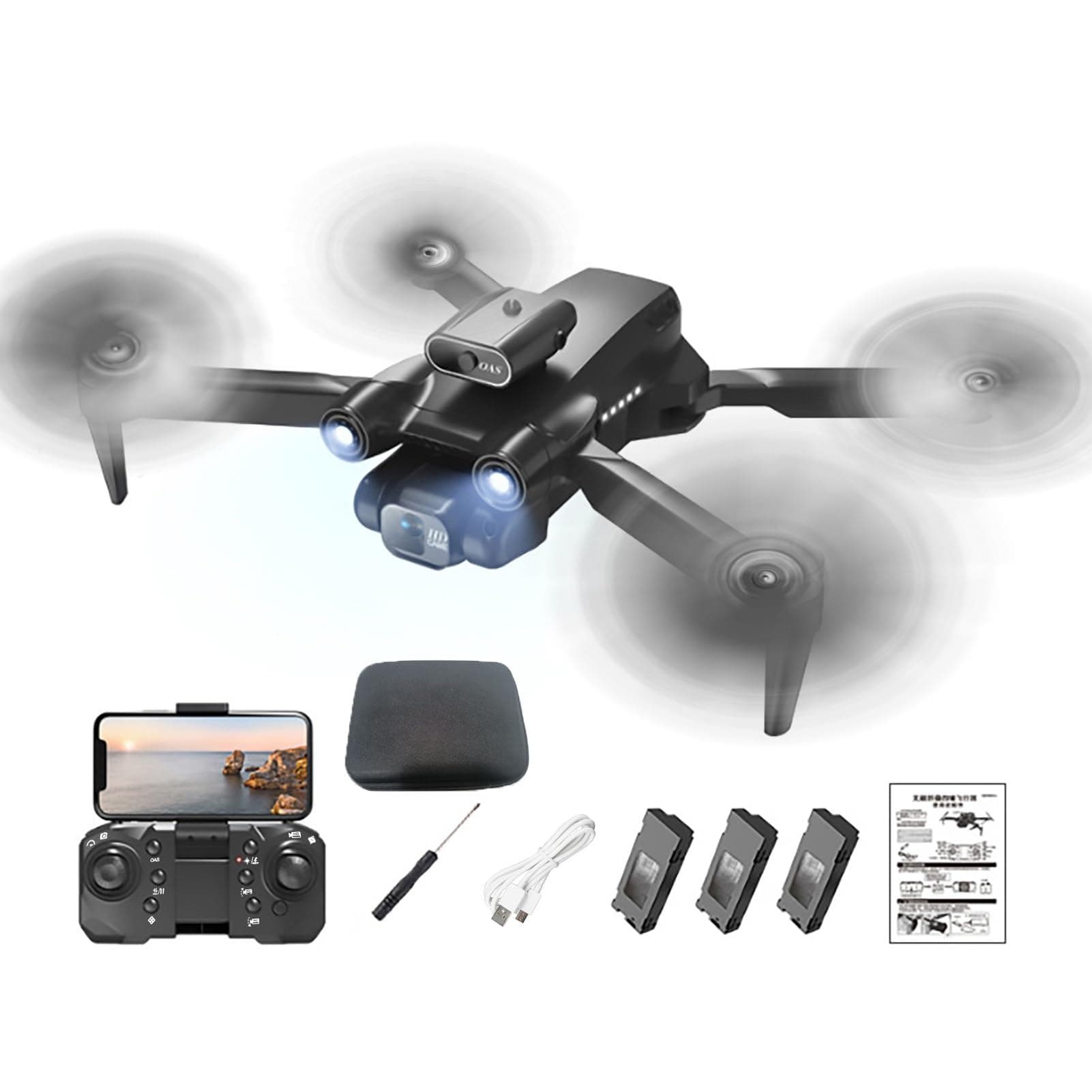 Wilitto Drone with Camera,8K HD-compactible Dual Camera Aerial Drone Brushless Motor RC Drone 360 Obstacle Avoidance Folding Four-Axis 8K HD-compactible Dual Camera Aerial Drone Black