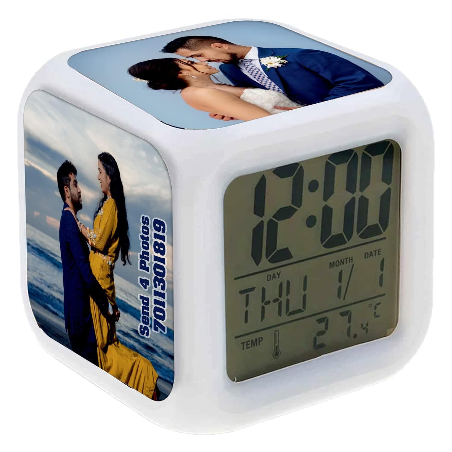 PINOX Personalized/Customized Photo Print Digital Alarm Clock, Glowing LED, Colour Change Digital Alarm Clock (Unit-1 Multicolour)