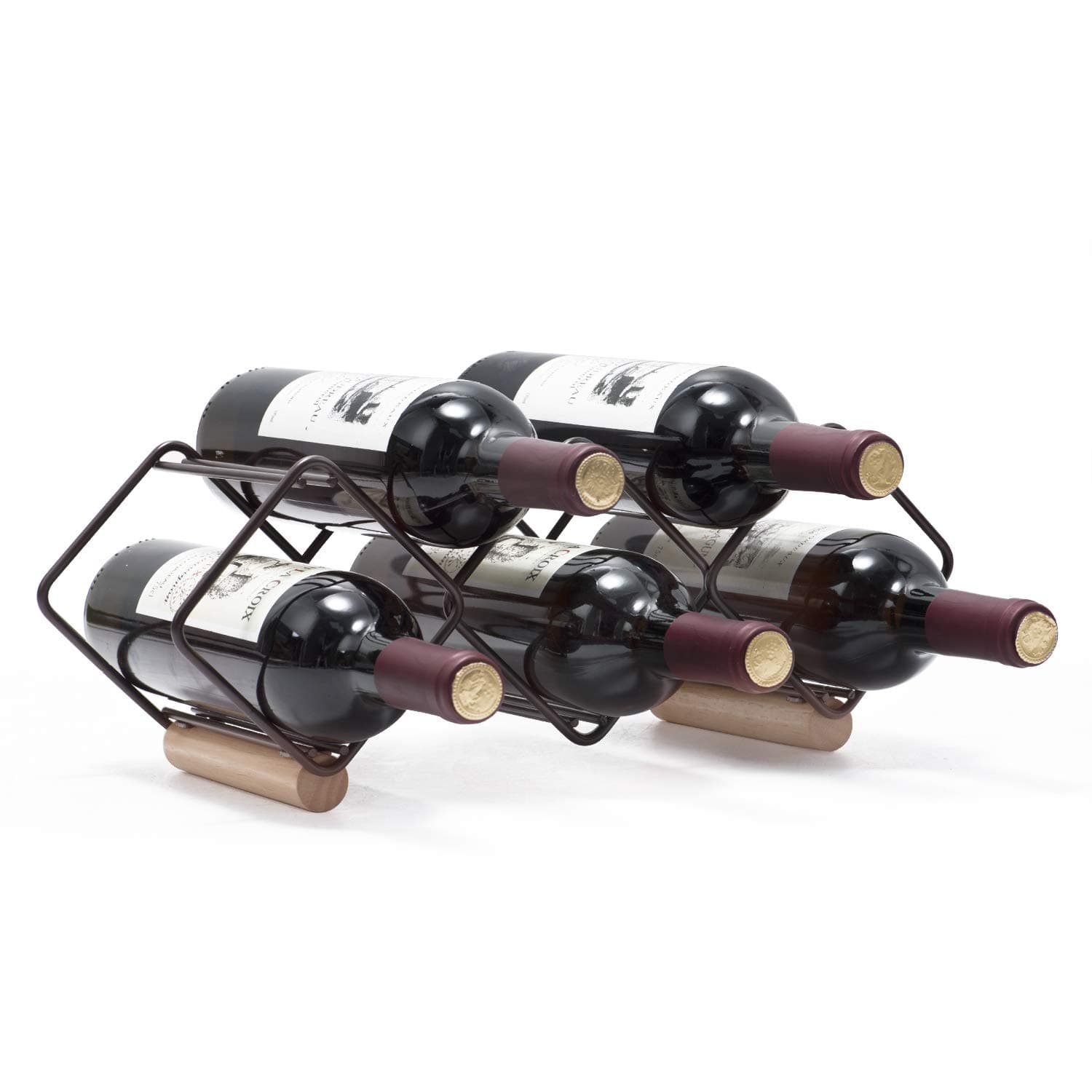 KINGRACK Tabletop Wine Rack, 5 Bottle Wine Holder Storage Stand with Stylish Design, Perfect for Home Decor, Bar, Wine Cellar, Basement, Cabinet, Pantry-Set of 1, Wood & Metal(Copper)