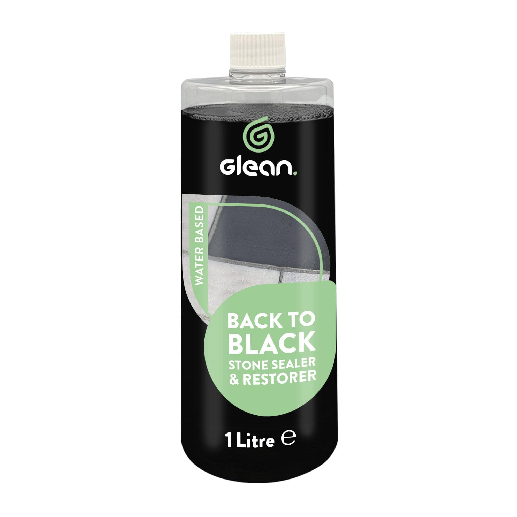 GLEAN Black Stone Restorer & Sealer | BLACK | 1 Litre | Impregnating Patio Sealer Restores Colour Of Faded Black Limestone, Slate, Marble & Concrete | Interior & Exterior Sealant