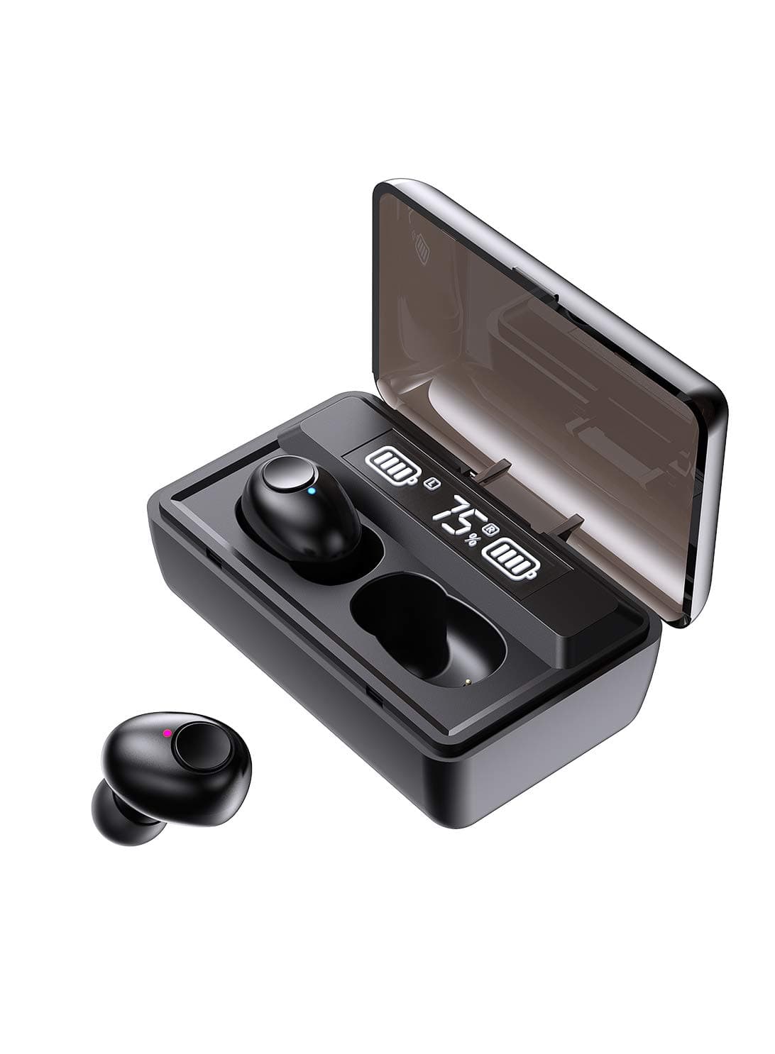 Dacom T8 True Wireless Earbuds with Microphone, Waterproof TWS Stereo Earphones in-Ear Headset, Bluetooth Headphones with Smart LED Display Charging Case for Sports Running Workout Black