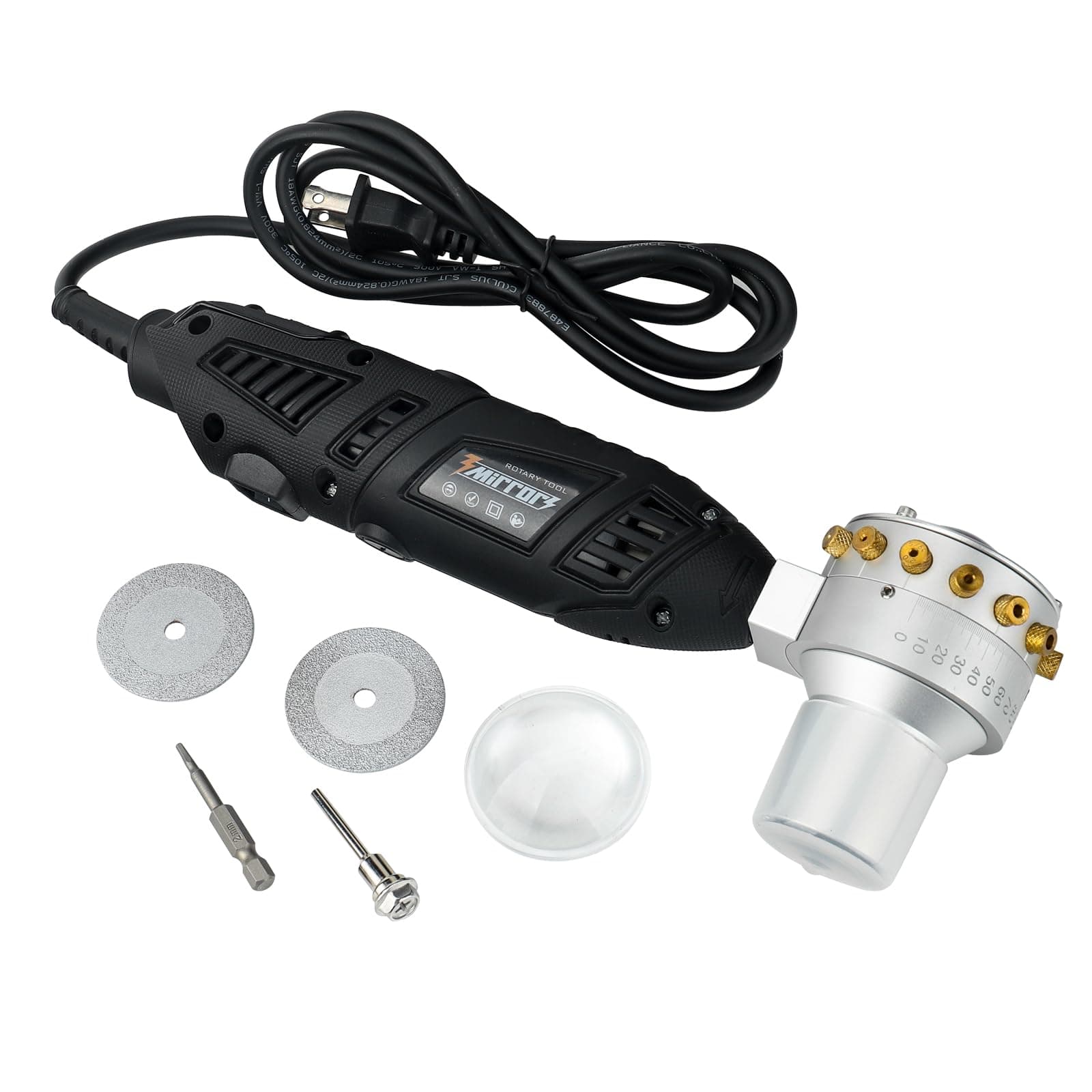 3mirrors Aluminum Tungsten Electrode Sharpener Grinder for TIG Welding, Grinding Rotary Tool,0-90°Multi-angle Adjustable,7 Screw Holes, w/Convex Lens,w/Dust Housing, Upgraded Healthy Version