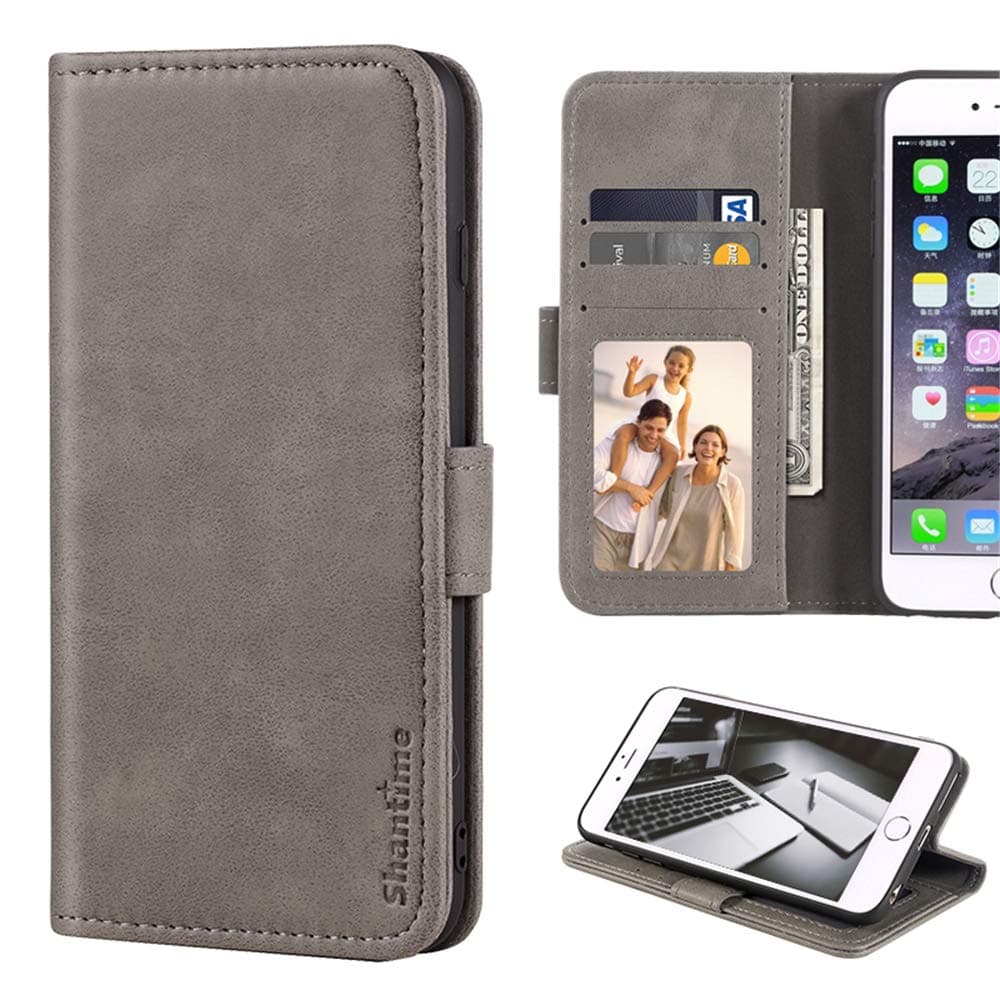 Stylish Leather Wallet Case Compatible with LG Wing 5G, Magnetic Shockproof Flip Cover with Card Holders, Photo Frame and Kickstand(Gray)