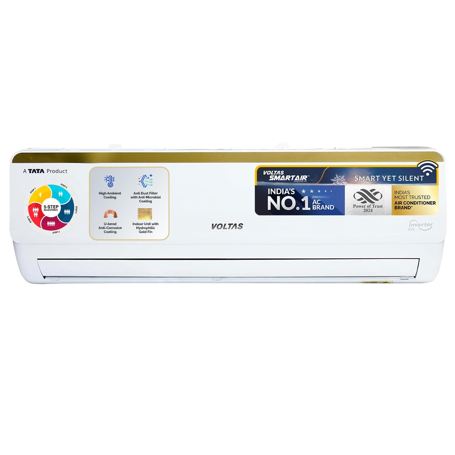 Voltas 183V Vertis Smart Elite Gold 1.5 ton 3 star inverter Split AC|5-IN-1 Adjustable mode|Energy Efficient|Wifi Enabled|High ambient Cooling-cools even at 52°C|Anti dust filter|Copper Coil|White