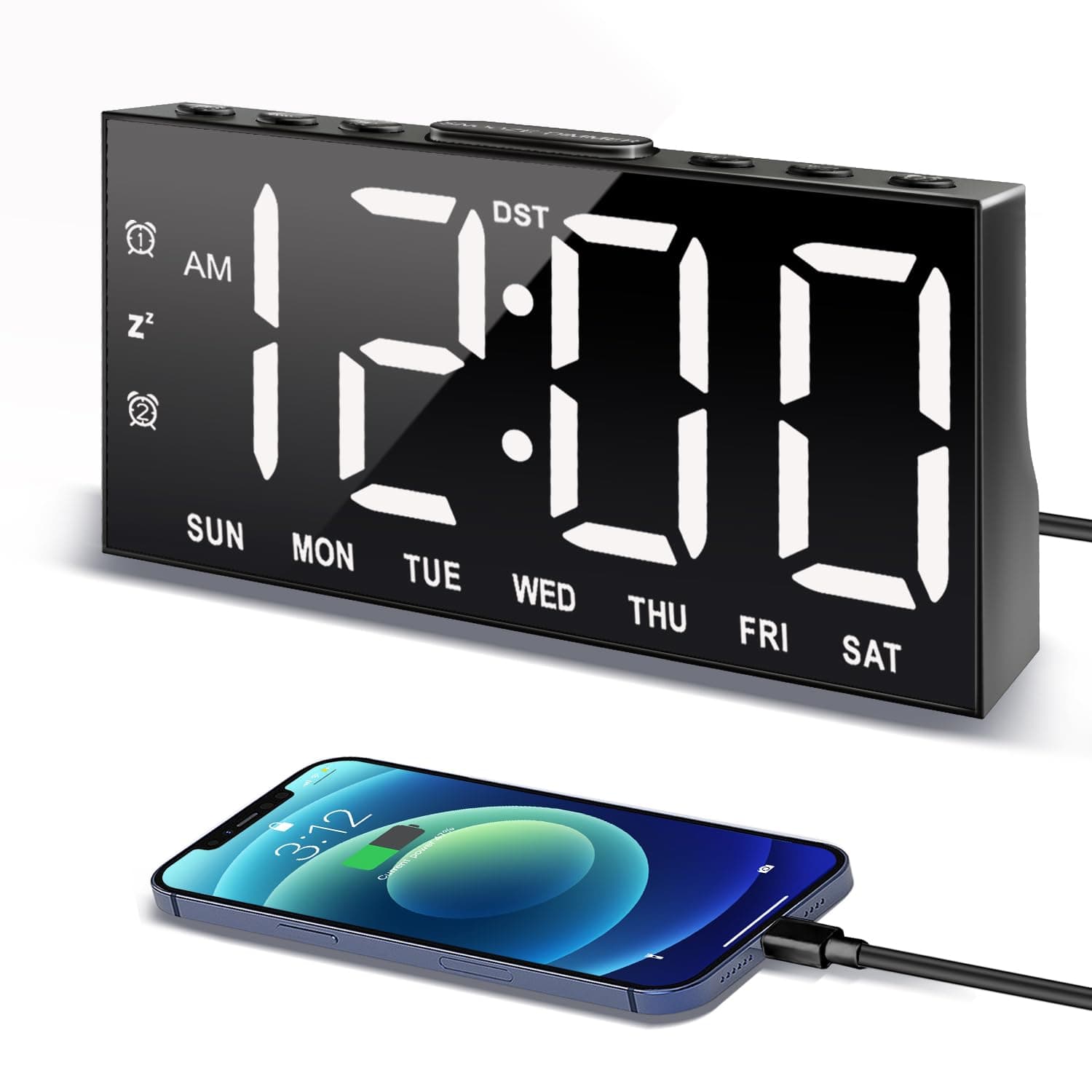 JALL Digital Alarm Clock with Large Display Big Bold Numbers, Dimmer, 2 USB Charging Ports, Snooze, Small Table Desk Clock for Bedroom, Living Room, Clock for Heavy Sleepers