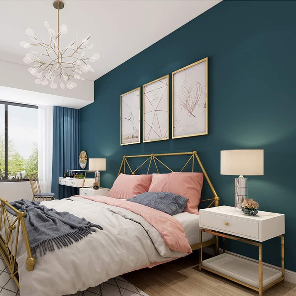 HOLIKE Bedroom Wallpaper Solid Color Plain Color Non-Woven Paper Bedroom Living Room Corridor Background Wall American Rural Fashion Nordic Style Side Wallpaper Green,141