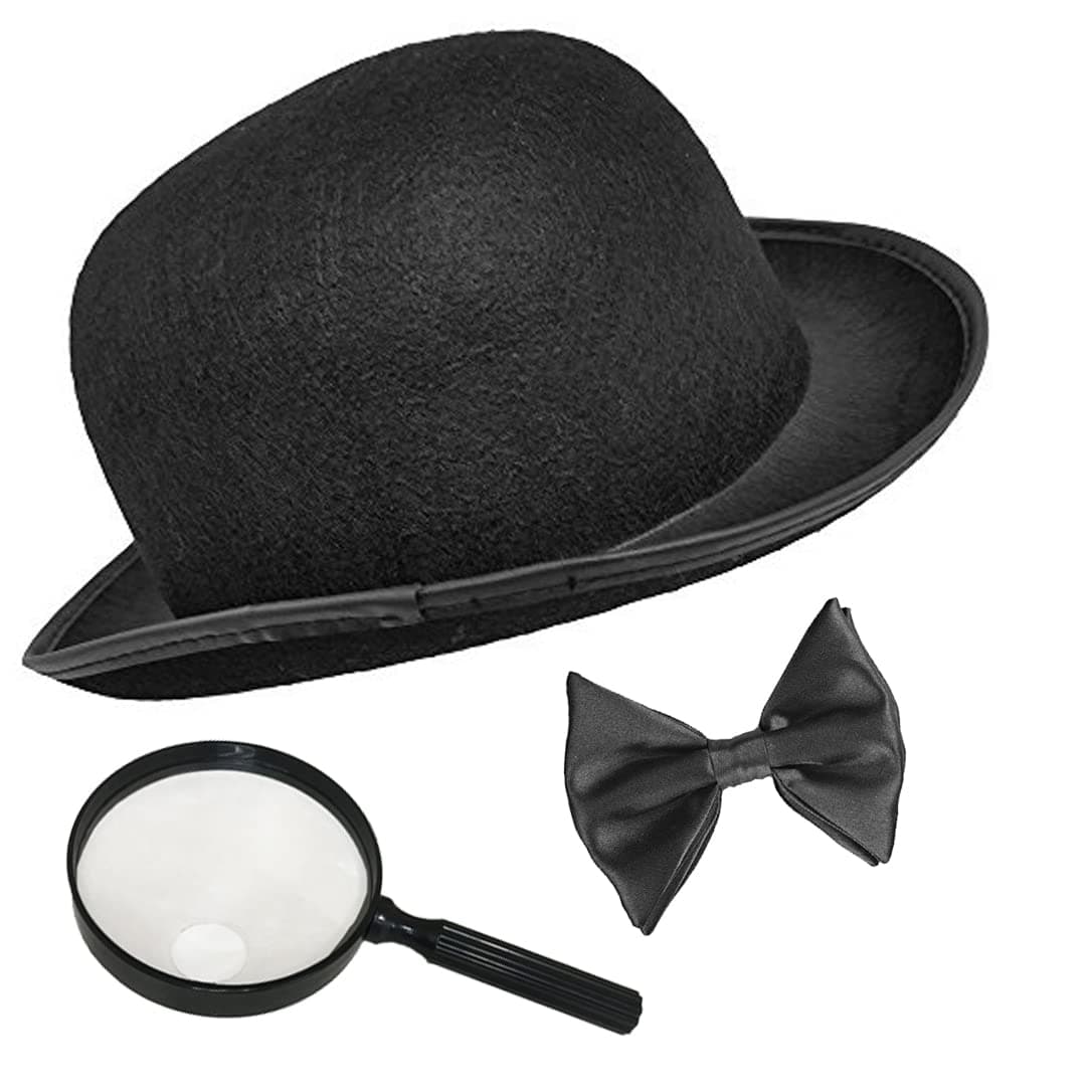 NOVELTY GIANT WWW.NOVELTYGIANT.COM Dr Watson Black Derby Bow Tie and Magnifying Glass Set
