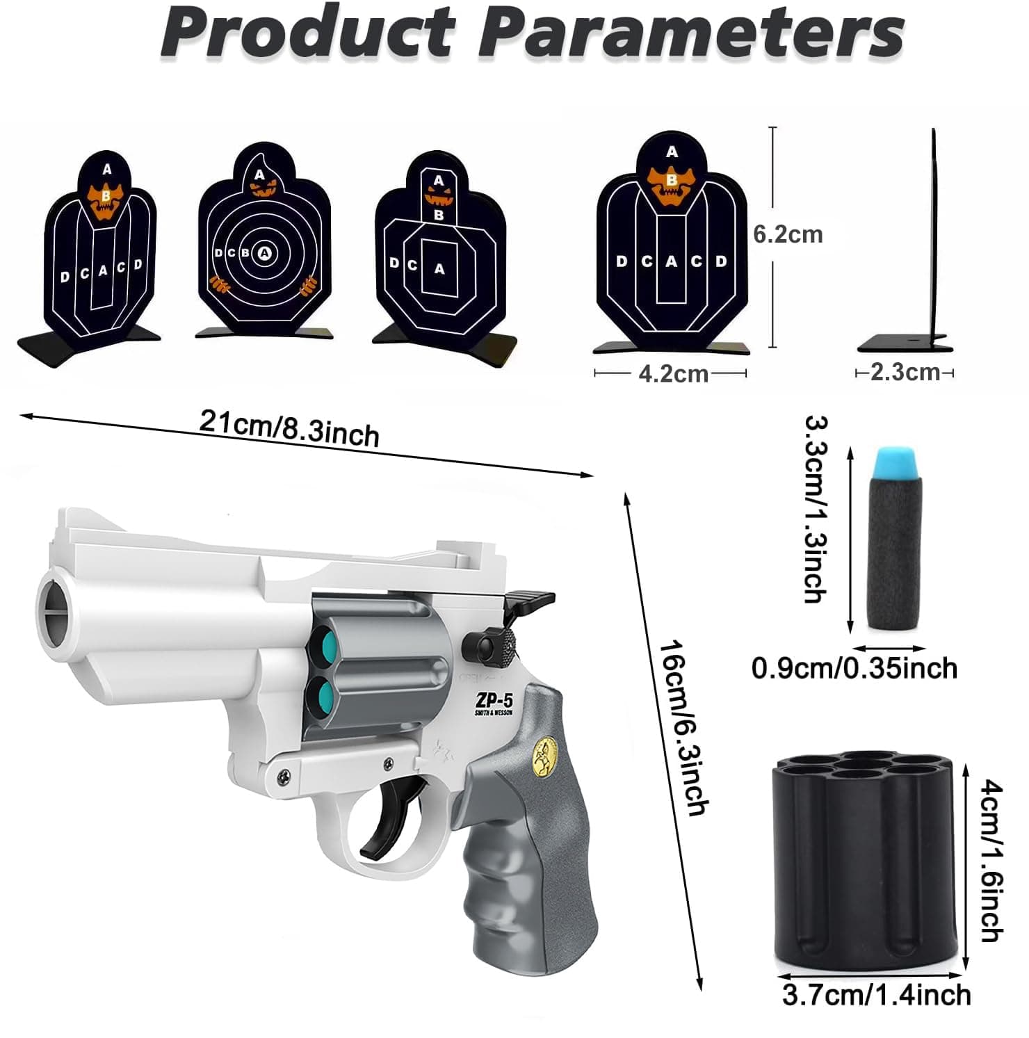 Toy Gun Soft Bullet Pistol Foam Blaster, Shooting Game Education Realistic Revolver Model Fake Guns, a Surprise Gift for Boys Teens Birthday Christmas(White Grey)