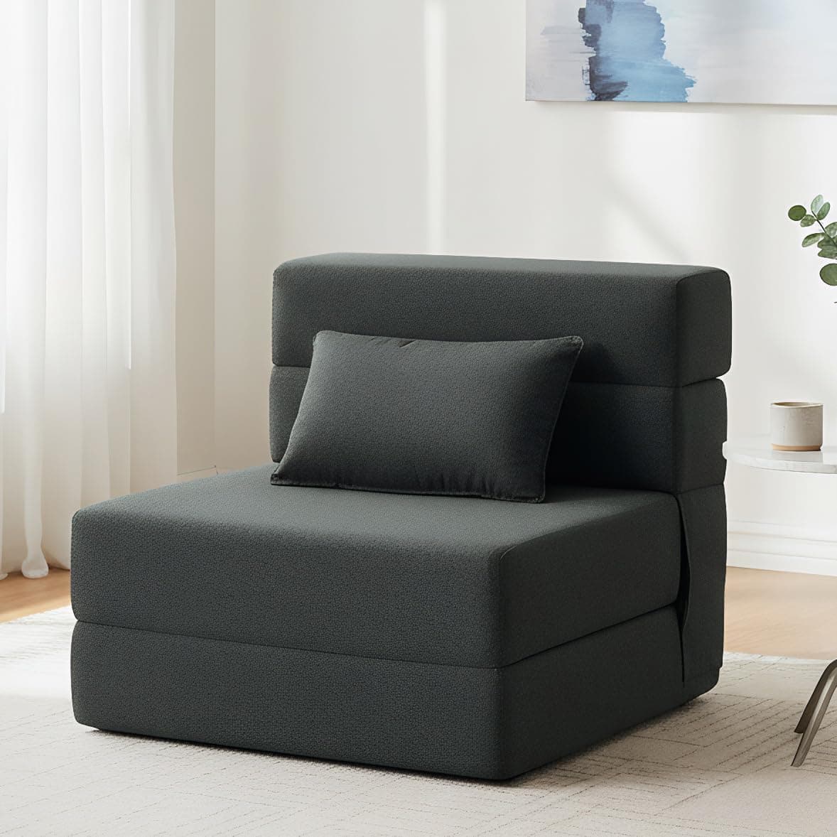 FILUXE Folding Sofa Bed | Convertible Sleeper Chair Bed for Adults, Fold Out Chair to Bed Linen Futon Chair with Pillow, for Home Dorm Apartment RV Living Room, Single Size Dark Gray