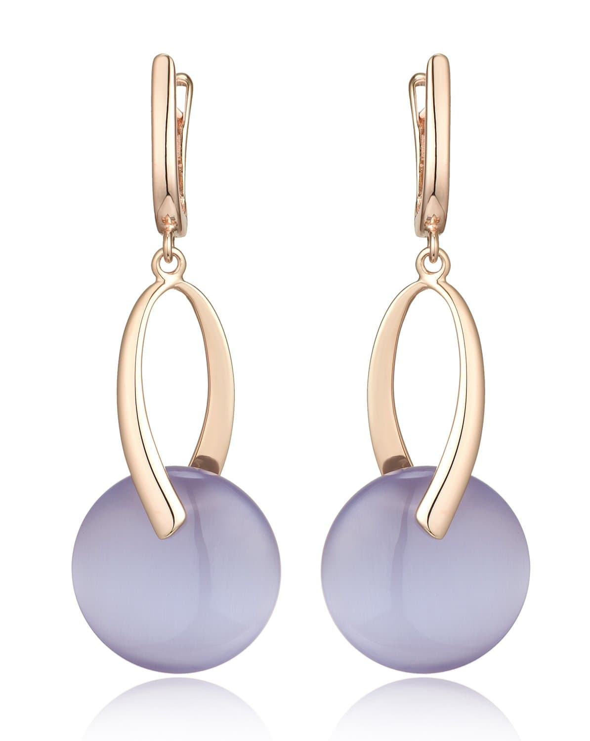 Simulated Cats Eye Sterling Silver Dangle Earrings Long Soft Curves