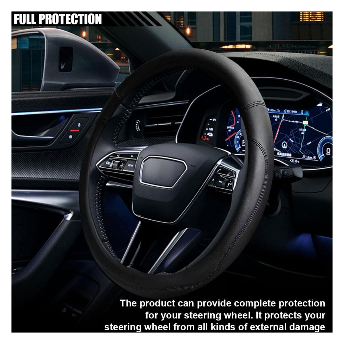 LAINLOY 14.5"-15" Car Steering Wheel Cover, Microfiber Leather Cover, Anti-Slip Breathable Steering Wheel Decoration, Universal Steering Wheel Accessories for Diverse Cars (Black)