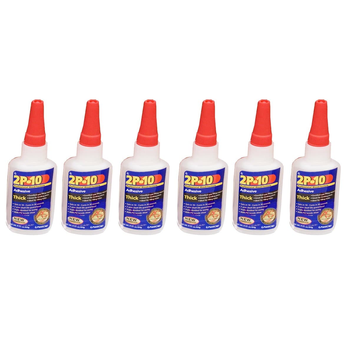 2P-10 Professional 2 Oz Thick Super Glue Adhesive Bottles, 6-Pack