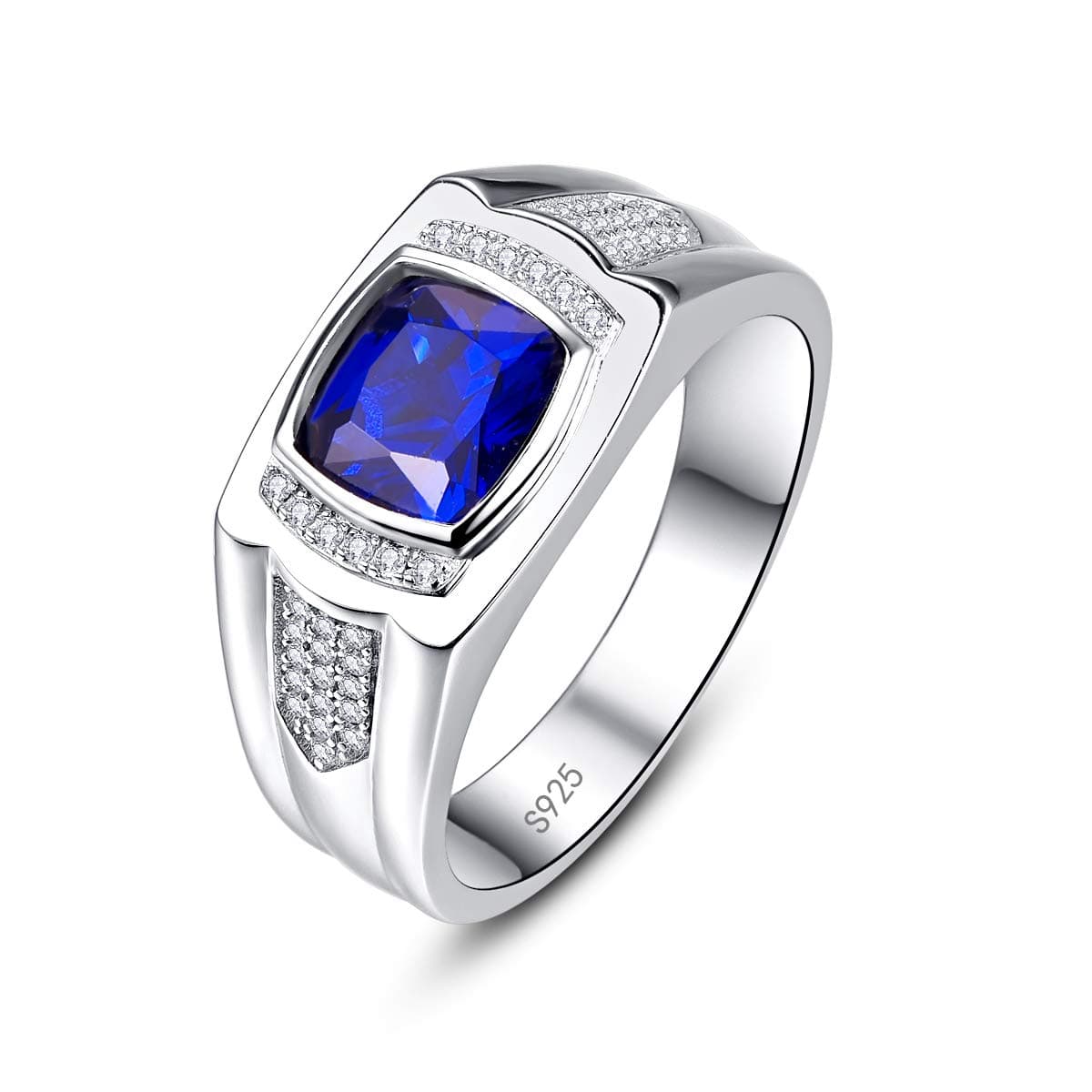 Bonlavie Men's Ring 2.5ct Blue Sapphire Engagement Ring 925 Sterling Silver CZ Wedding Band Jewelry Gift for Men